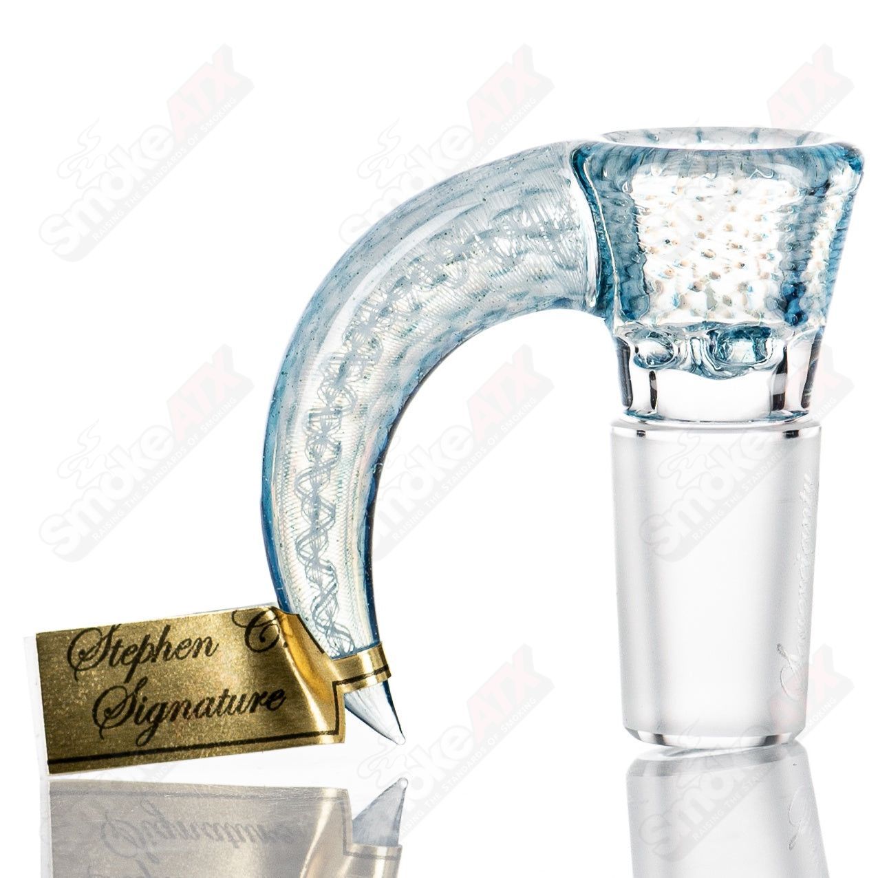 Blue honeycomb 18mm Stephen C. Clear Joint Slide by Sovereignty Glass, a durable heady glass bowl for smoking accessories.