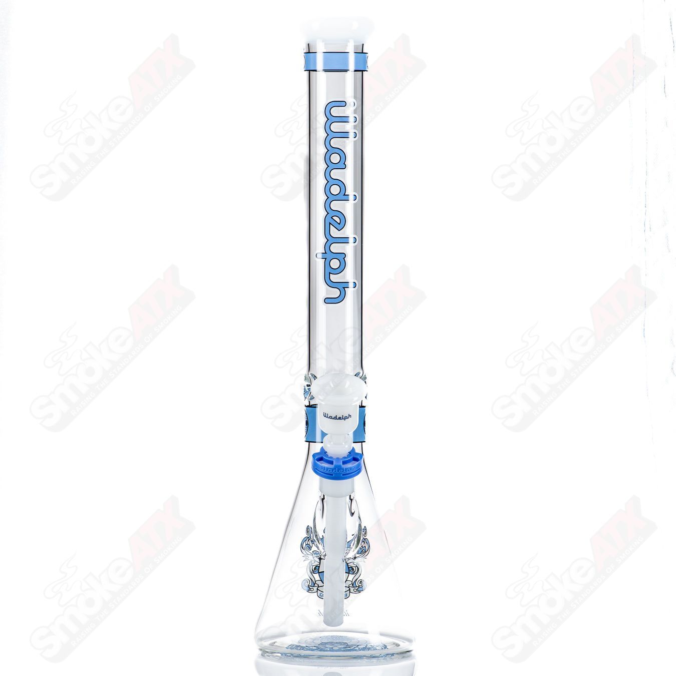 Blue 19-inch Signature Series Medium Beaker by Illadelph, heady glass with clear design and sturdy base.