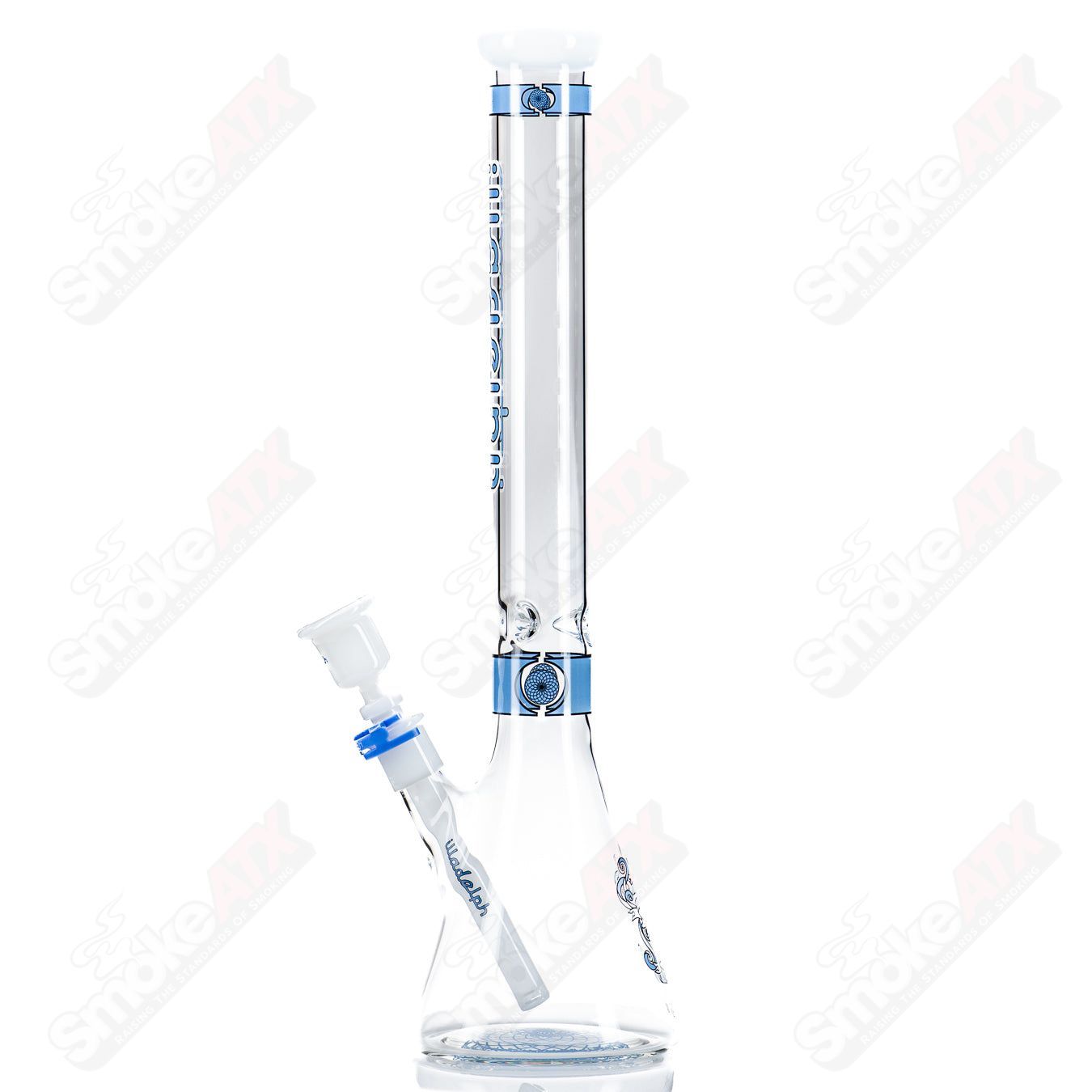 Blue 19-inch Signature Series Medium Beaker by Illadelph, heady glass piece with clear and blue accents, cylindrical design.