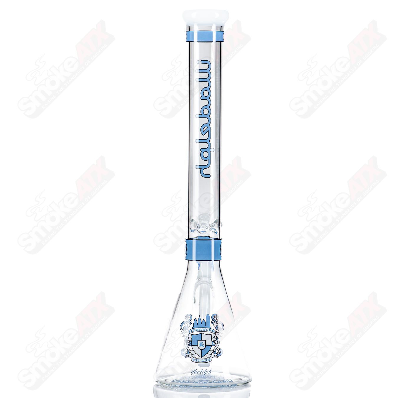 Blue 19-inch Signature Series medium beaker from Illadelph, crafted with heady glass for smooth, flavorful hits.