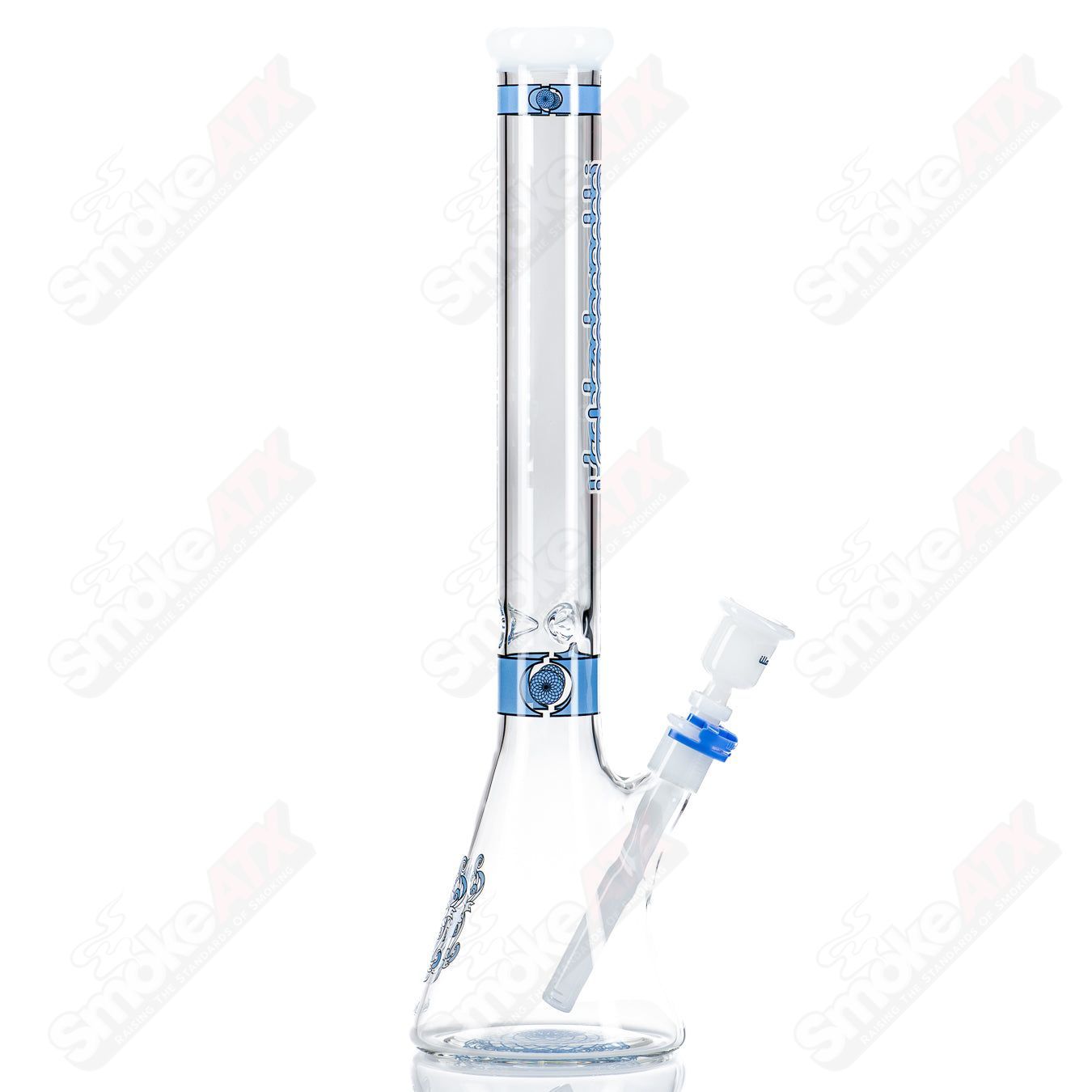 Blue 19-inch Signature Series medium beaker by Illadelph, heady glass with clear craftsmanship and detailed design.