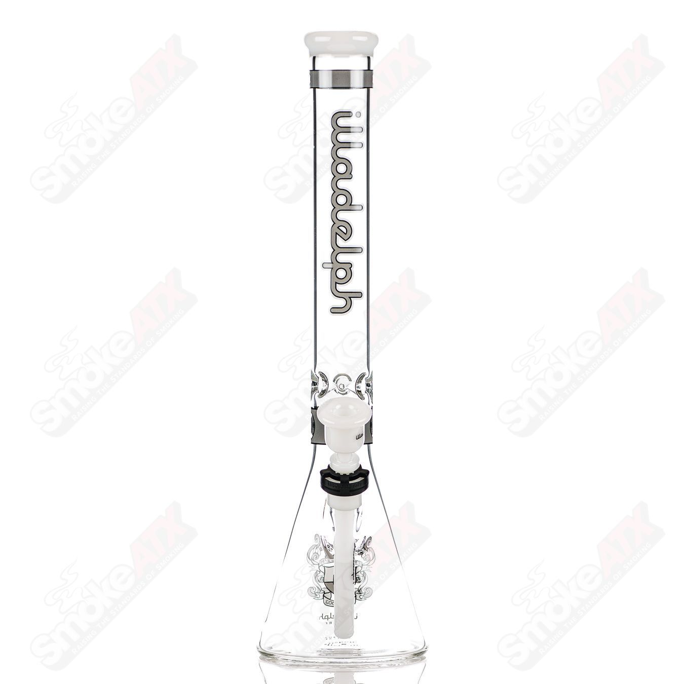 Gray 19-inch Signature Series medium beaker from Illadelph, heady glass with clear craftsmanship and detailed design.