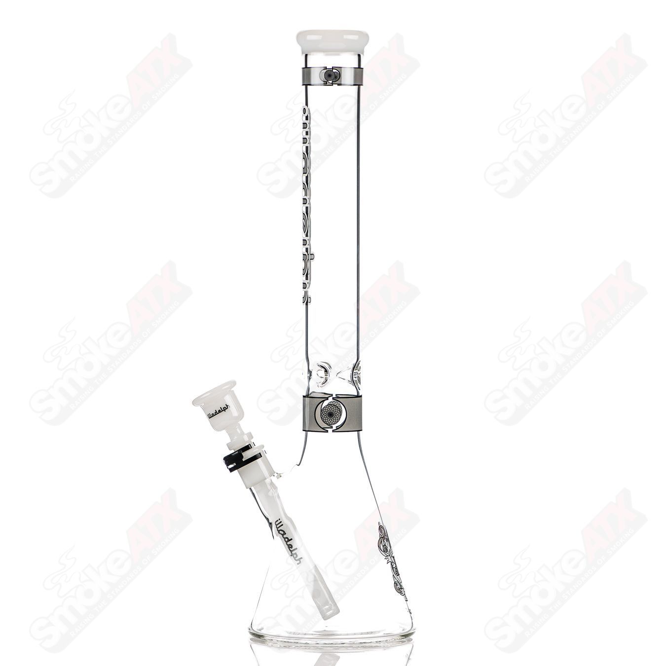 Gray 19-inch Signature Series medium beaker by Illadelph, a stylish heady glass bong with a sturdy design and clear glass accents.