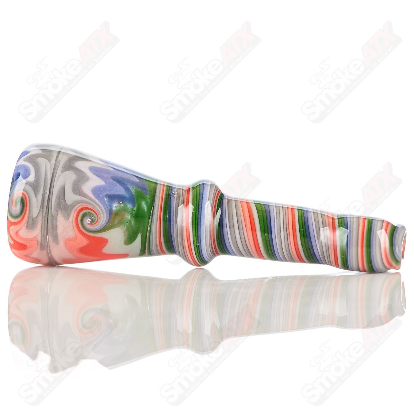 Katy Wright Glass Wig Wag Chillum, colorful heady glass pipe with intricate design, compact and handcrafted for smoking.