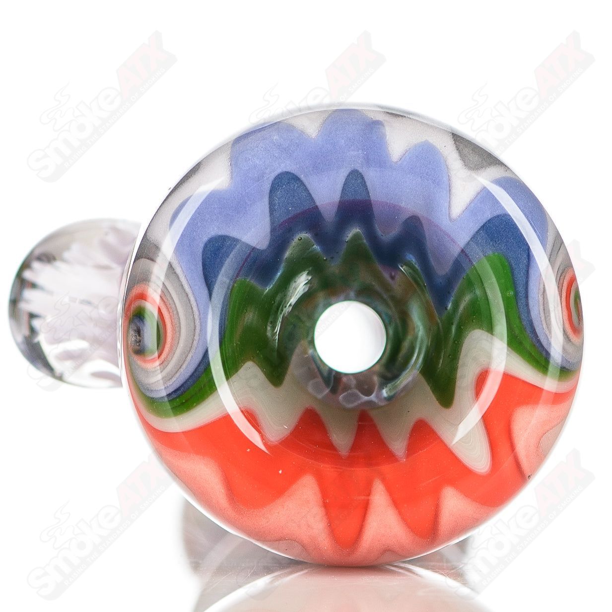 Katy Wright Glass Wig Wag Chillum, hand-blown heady glass pipe with colorful wig wag design for smoking or display.