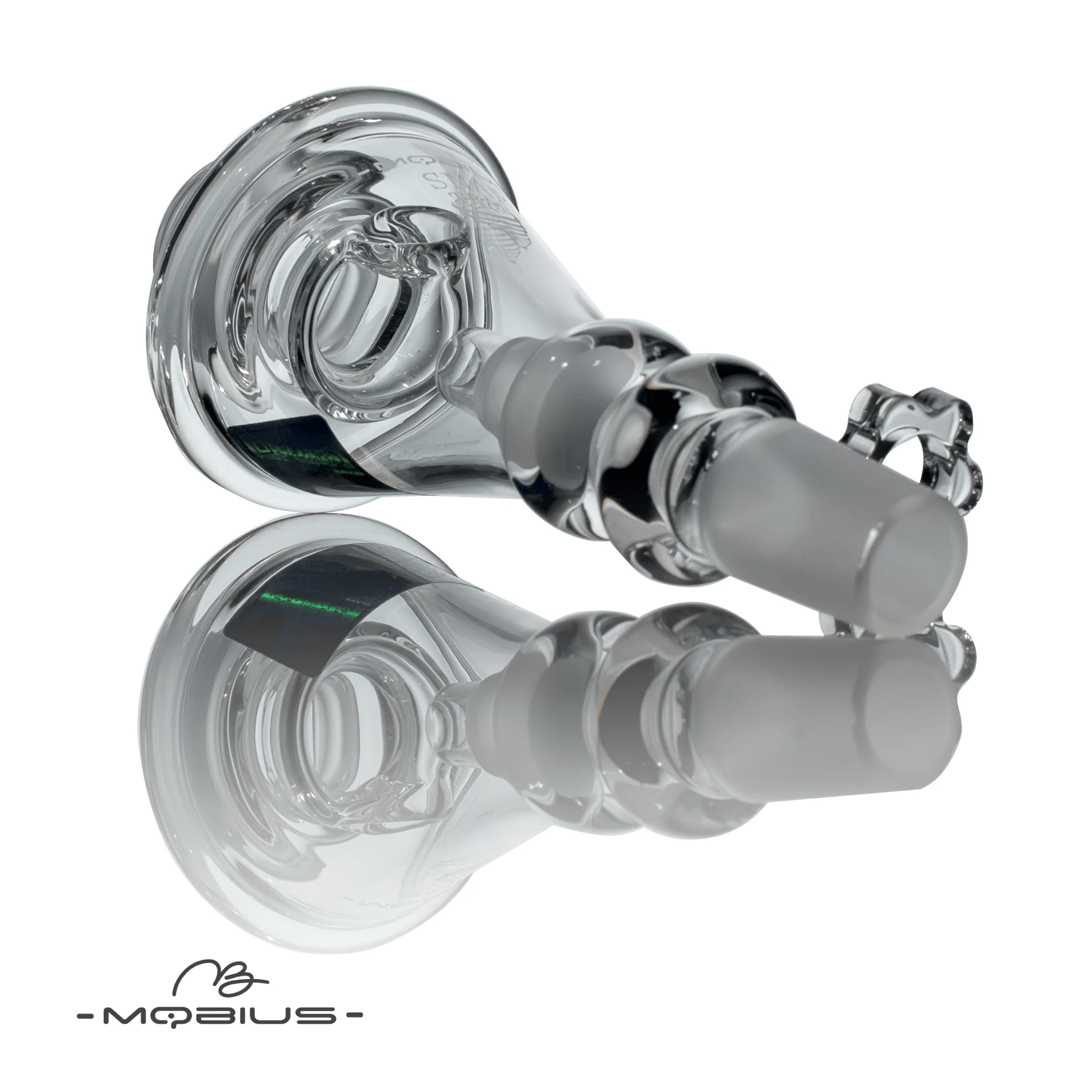 Mobius 19mm Snap Trap fitting for Heady Glass ash catchers, shown in a clear image emphasizing its design and connection points.
