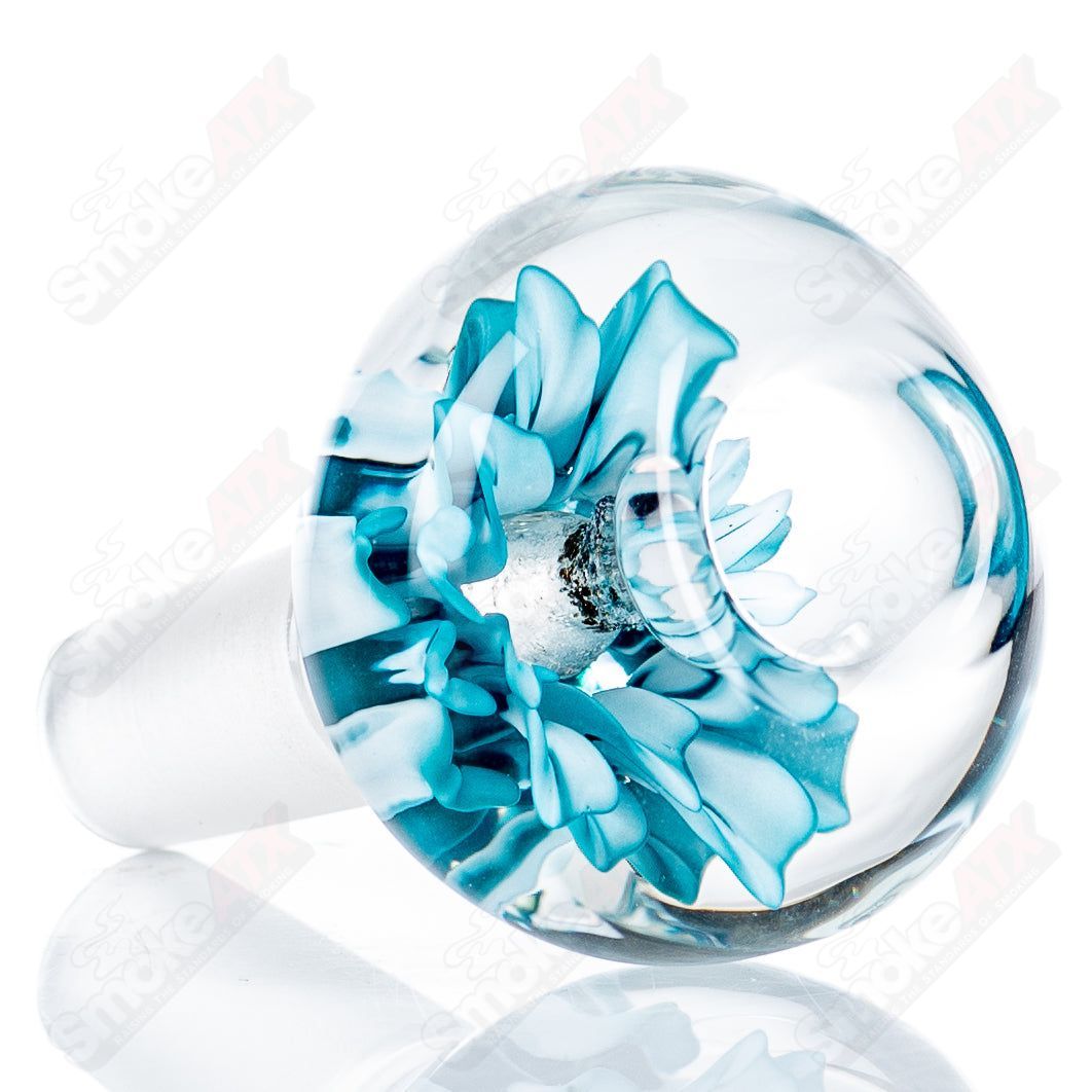 14mm Flower Marble Bowl by Swan Glass, colorful heady glass bowl with floral marble design and rounded shape.