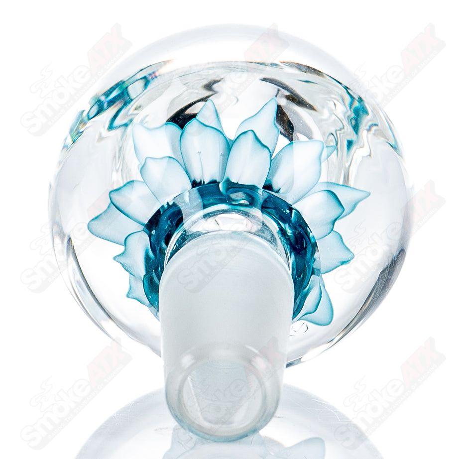 Swan Glass 14mm Flower Marble Bowl, Heady Glass bowl with colorful flower marble design, clear glass accents.