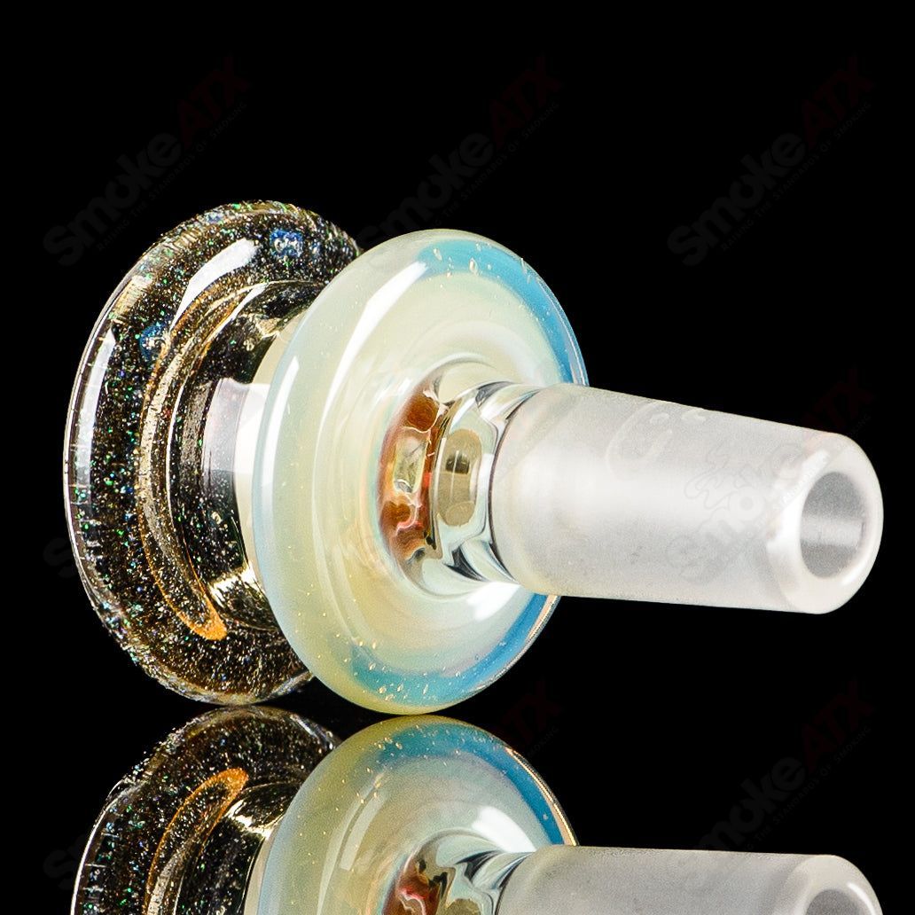 Mobius 14mm UV color elements multi-hole bowl for heady glass smoking, featuring vibrant UV-reactive accents and multiple holes.