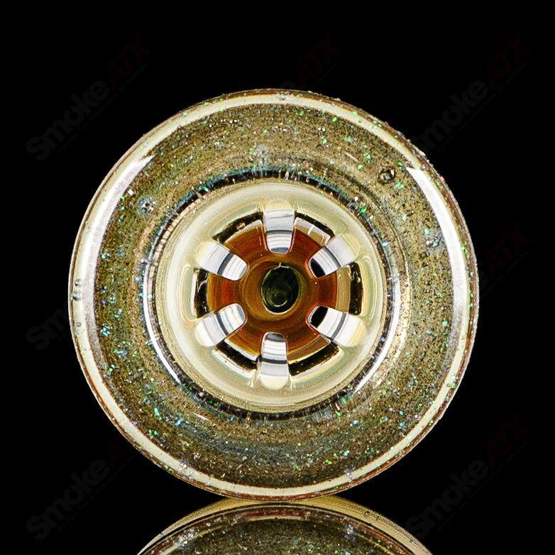 Mobius 14mm UV Color Elements multi-hole bowl for heady glass pipes, featuring vibrant UV reactive colors and intricate design.