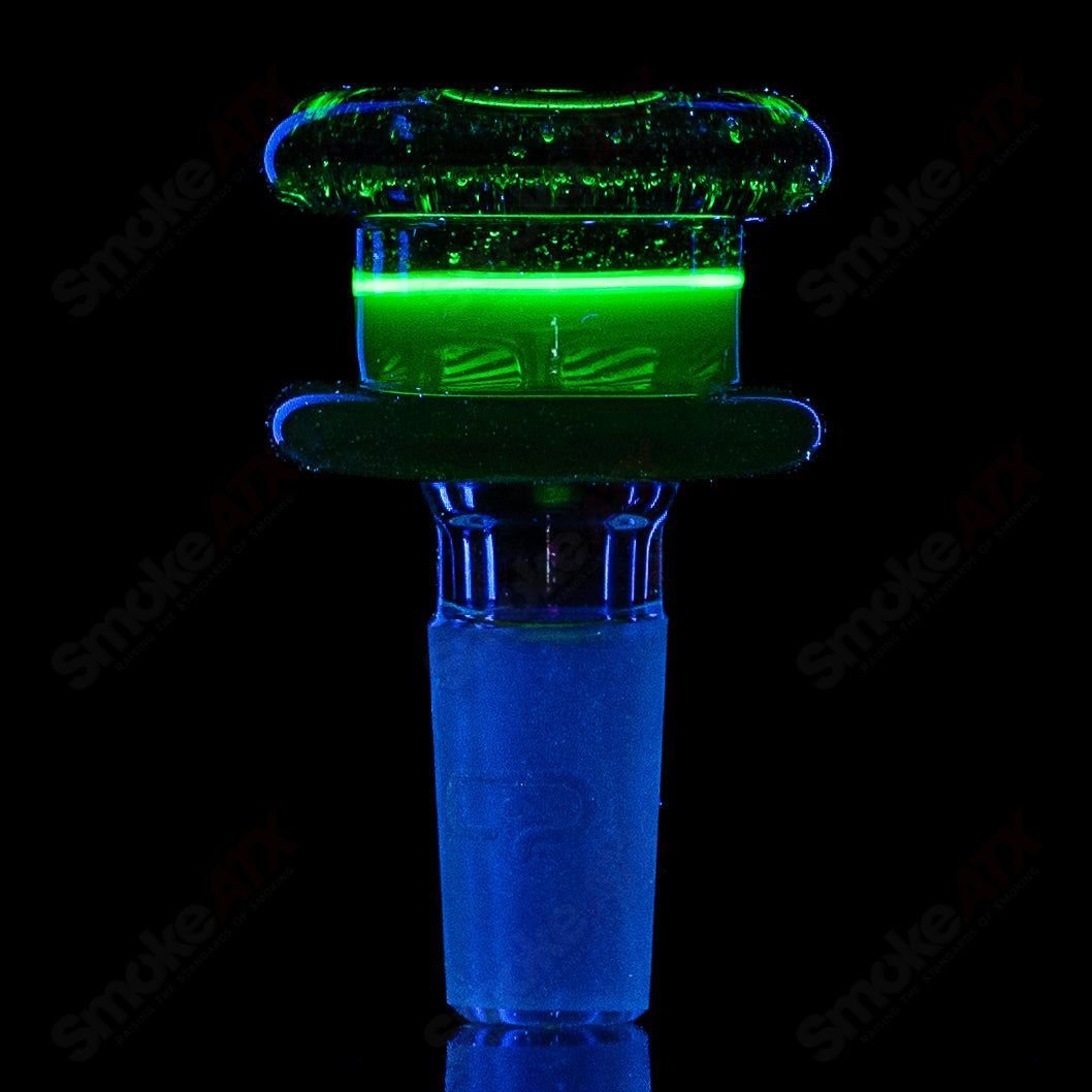 Mobius 14mm UV color elements multi-hole bowl for glass pipes, featuring vibrant UV-reactive design and multiple airflow holes.