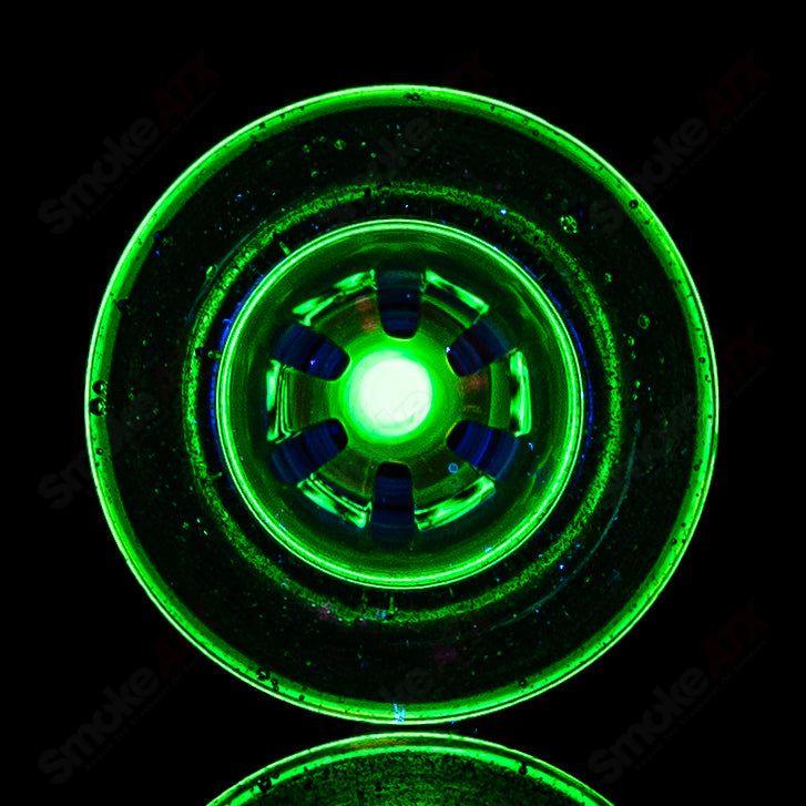 Mobius 14mm UV Color Elements Multi Hole Bowl, Heady Glass smoking accessory with vibrant UV-reactive design and multiple holes.