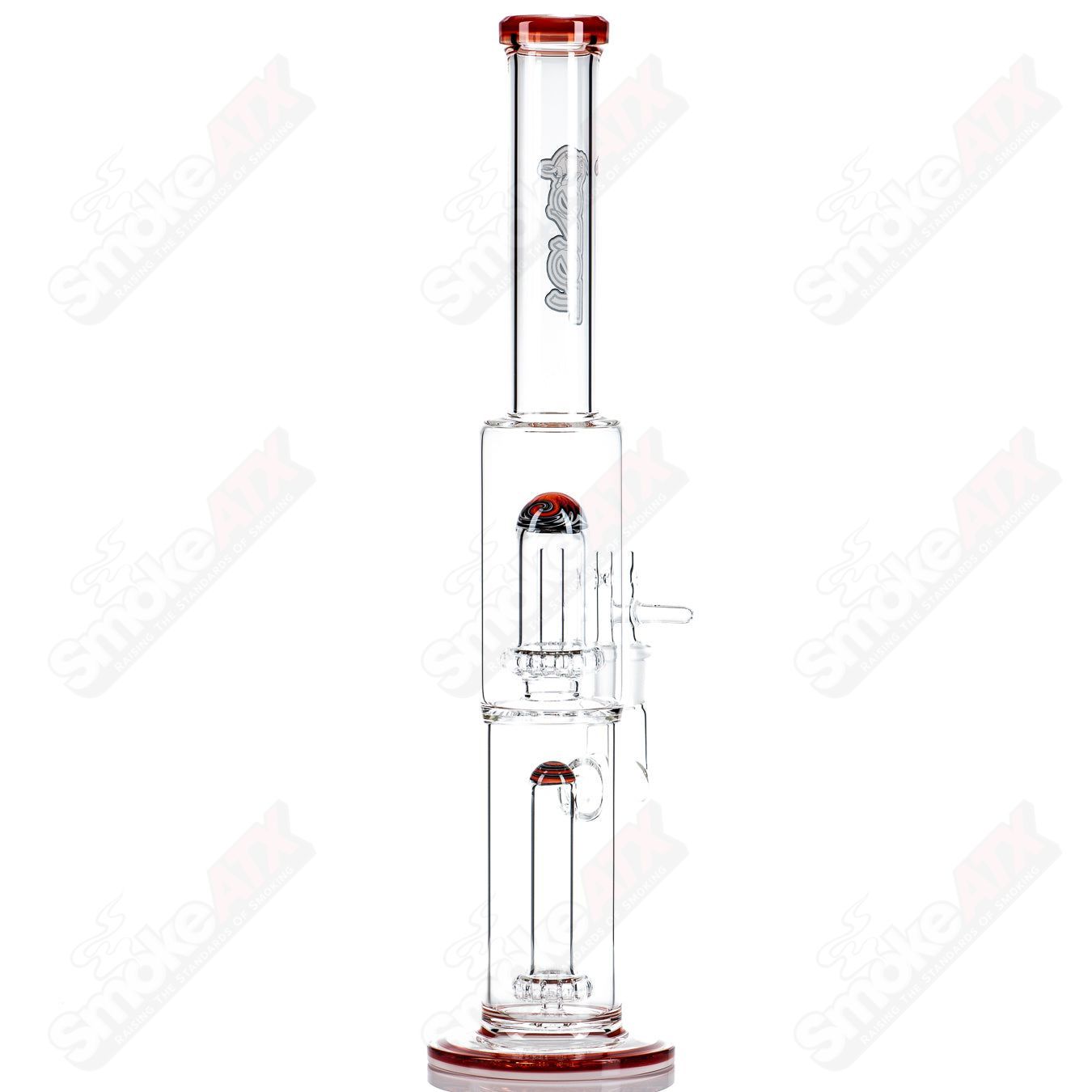 Toro Glass 18mm full-size straight glass tube with circular sections and reversal design, ideal for water pipes or dab rigs.