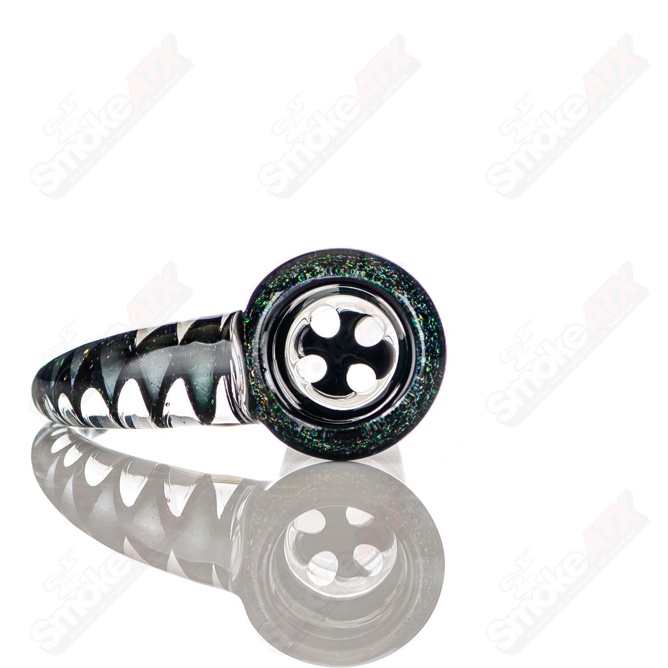 Colorful 18mm worked glass 4-hole slide bowl by Texas Tubes, designed for heady glass smoking accessories.