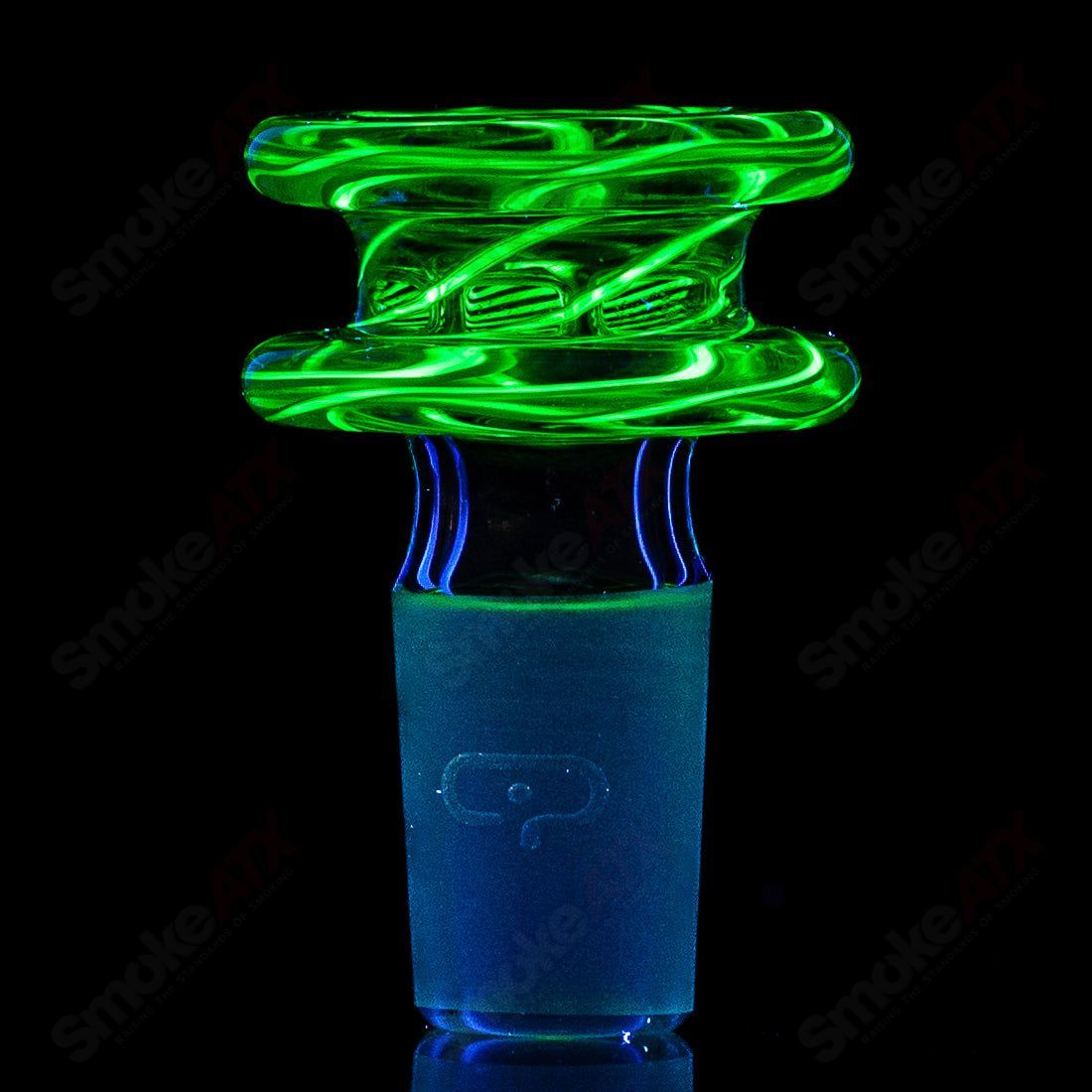 Mobius 19mm UV color elements multi-hole bowl for heady glass pipes, featuring vibrant UV-reactive accents and multiple airflow holes.
