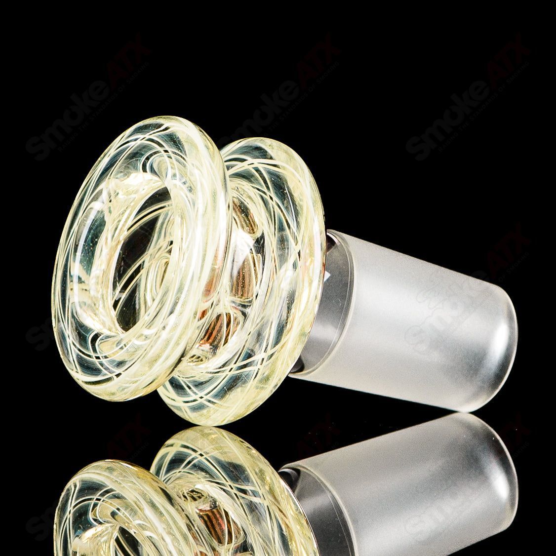Mobius 19mm UV color elements multi-hole bowl for heady glass pipes, featuring vibrant UV-reactive glass and multiple holes.