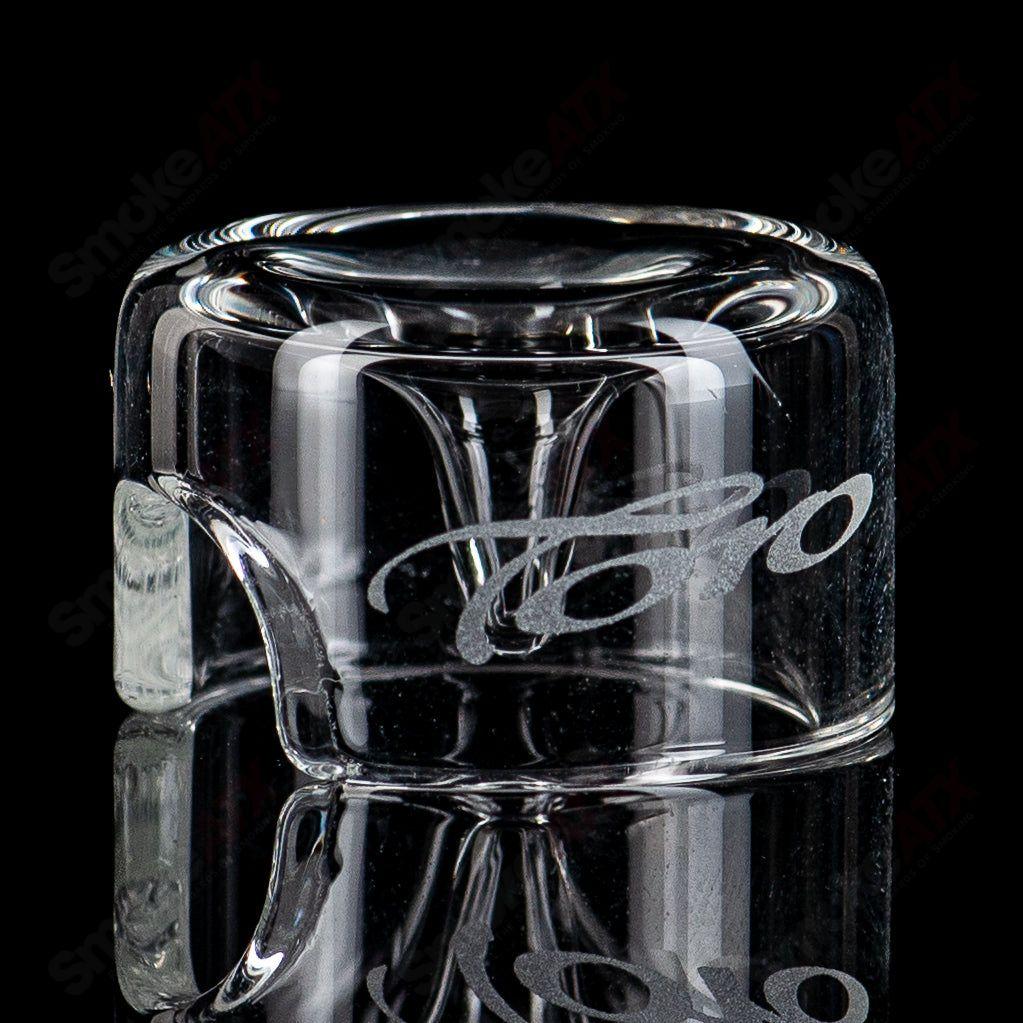 Clear 25mm UFO glass carb cap by Toro Glass for dab rigs, featuring a smooth, rounded design for optimal dabbing control.