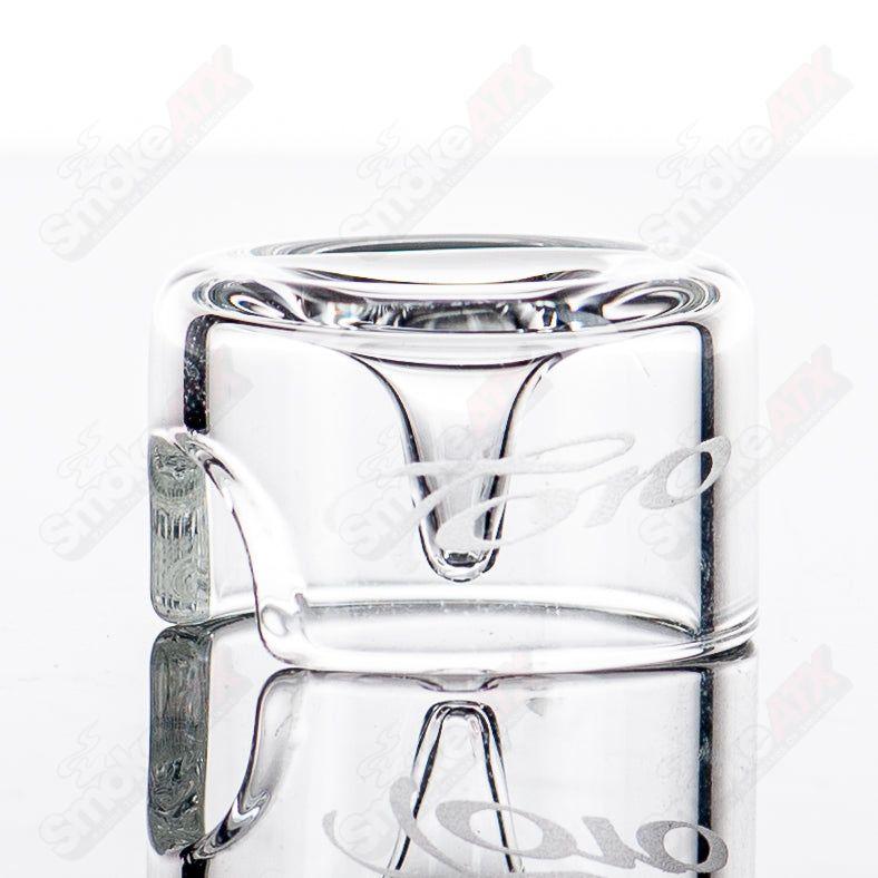 Clear 25mm UFO glass carb cap by Toro Glass for dabbing, with a smooth, rounded design for efficient airflow and vapor control.