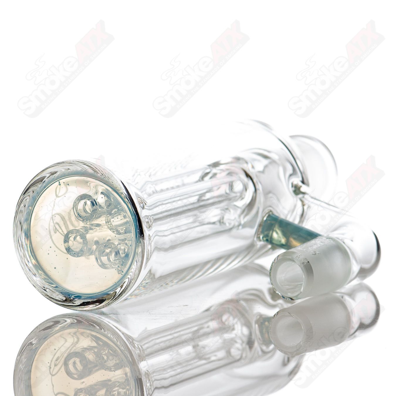 Sovereignty Glass 4-arm color accent ash catcher, clear glass with vibrant color accents, designed for water pipes and bubblers.