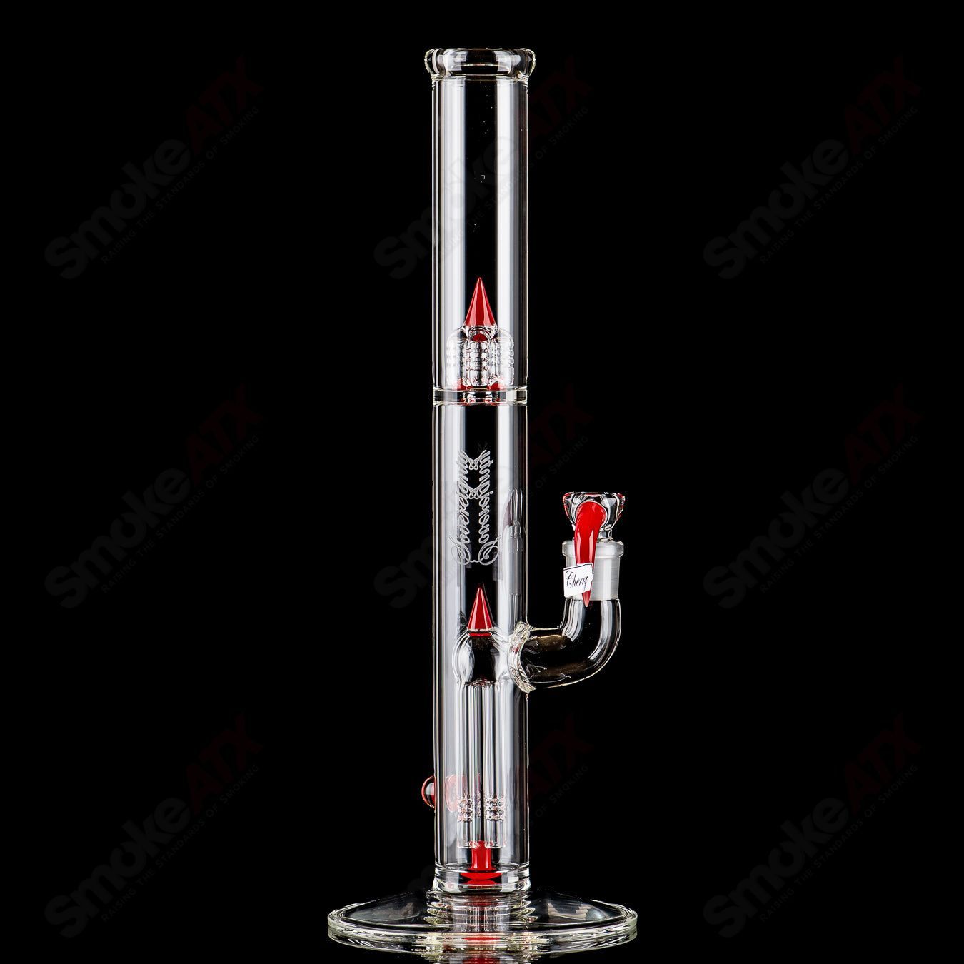 Sovereignty Glass straight tube with #2 44x4 fixed 4 partial accent design, clear glass, detailed craftsmanship.
