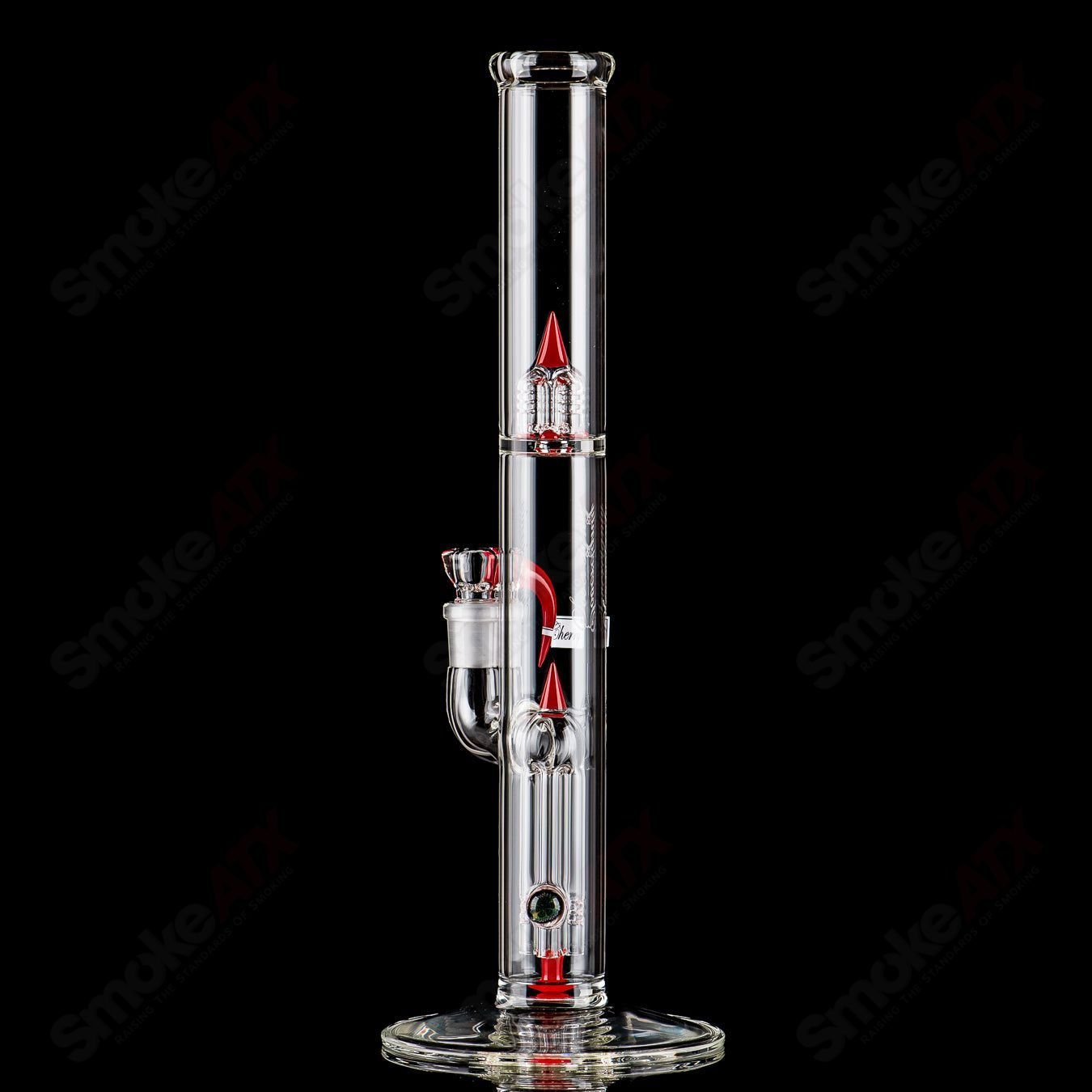 Sovereignty Glass 44x4 fixed 4-partial accent straight tube with clear glass and colored accents, designed for glass art displays.