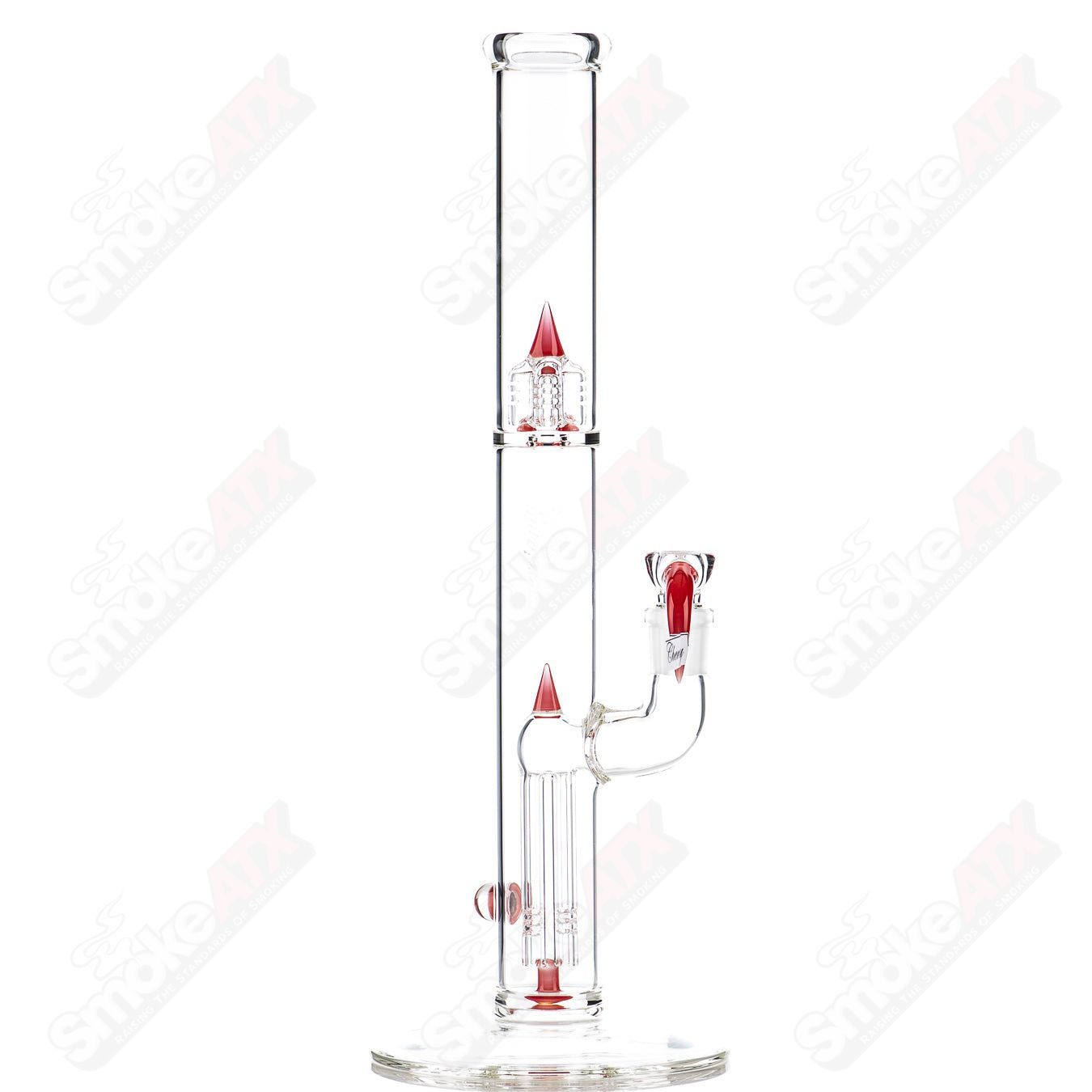 Sovereignty Glass straight tube with 44x4 fixed 4-partial accent, clear glass design for smoking or vaping.