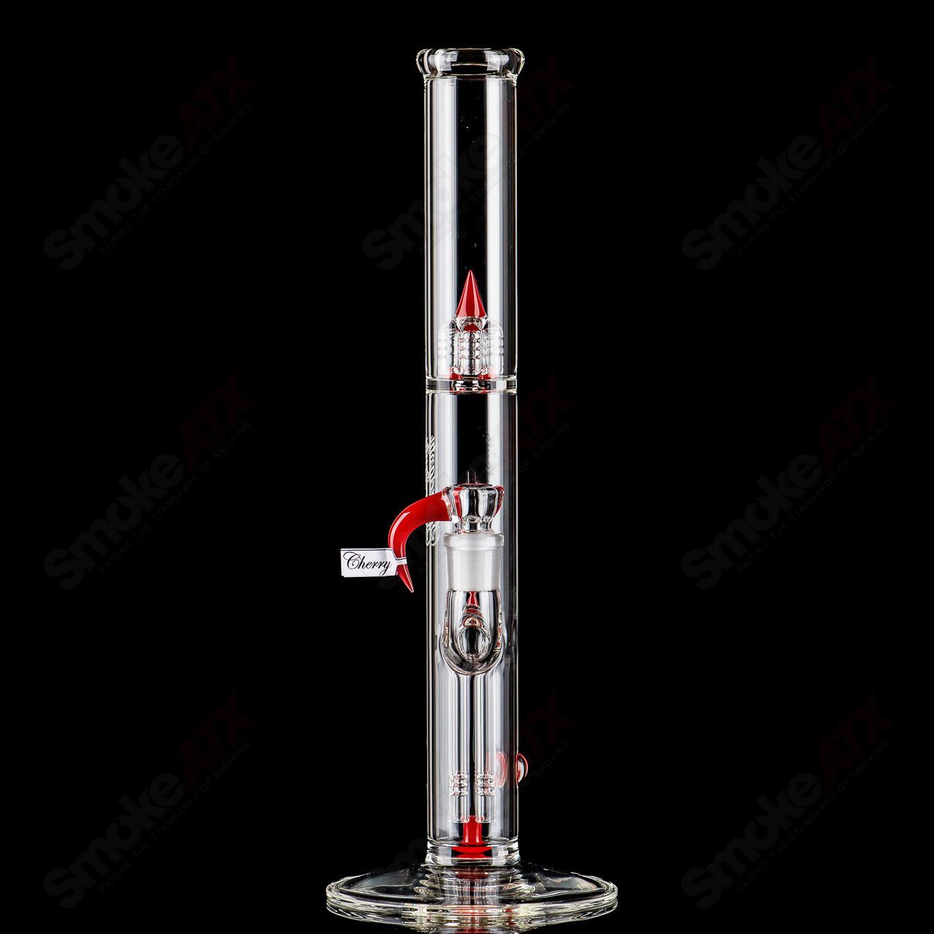 Sovereignty Glass straight tube with 44x4 fixed 4-partial accent, clear glass design, detailed close-up image.