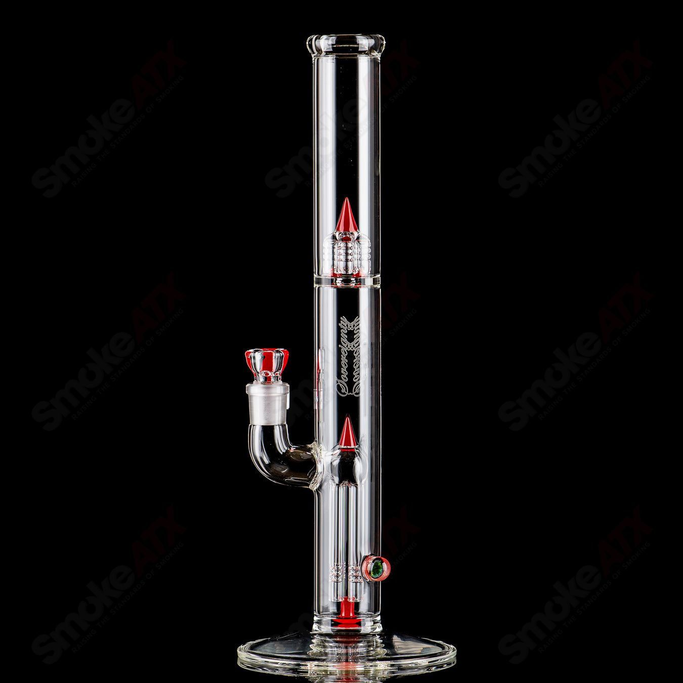 Sovereignty Glass straight tube with #2 44x4 fixed 4 partial accent design, clear glass with decorative accents.