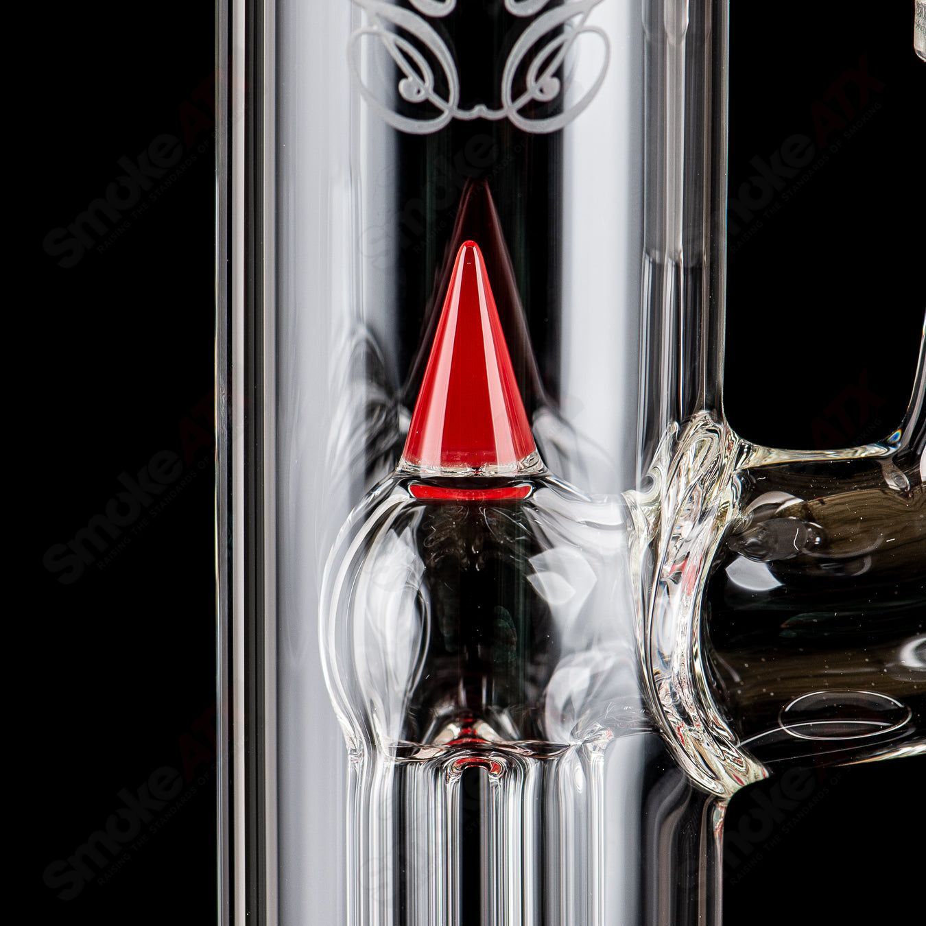 Sovereignty Glass straight tube with partial accent design, 44x4 inches, fixed 4-part structure, clear glass with decorative accents.