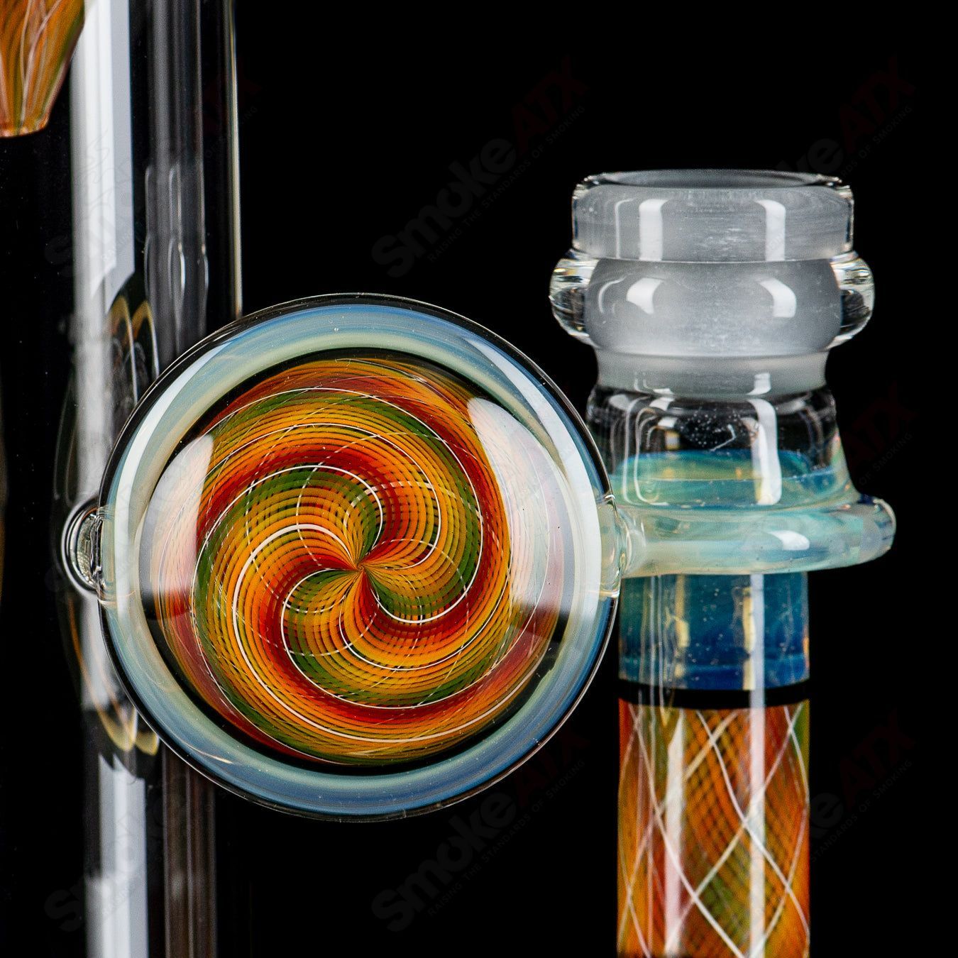 Mobius 45T V1 waterpipe with splashtrap elements, glass smoking pipe, detailed design, clear glass construction.