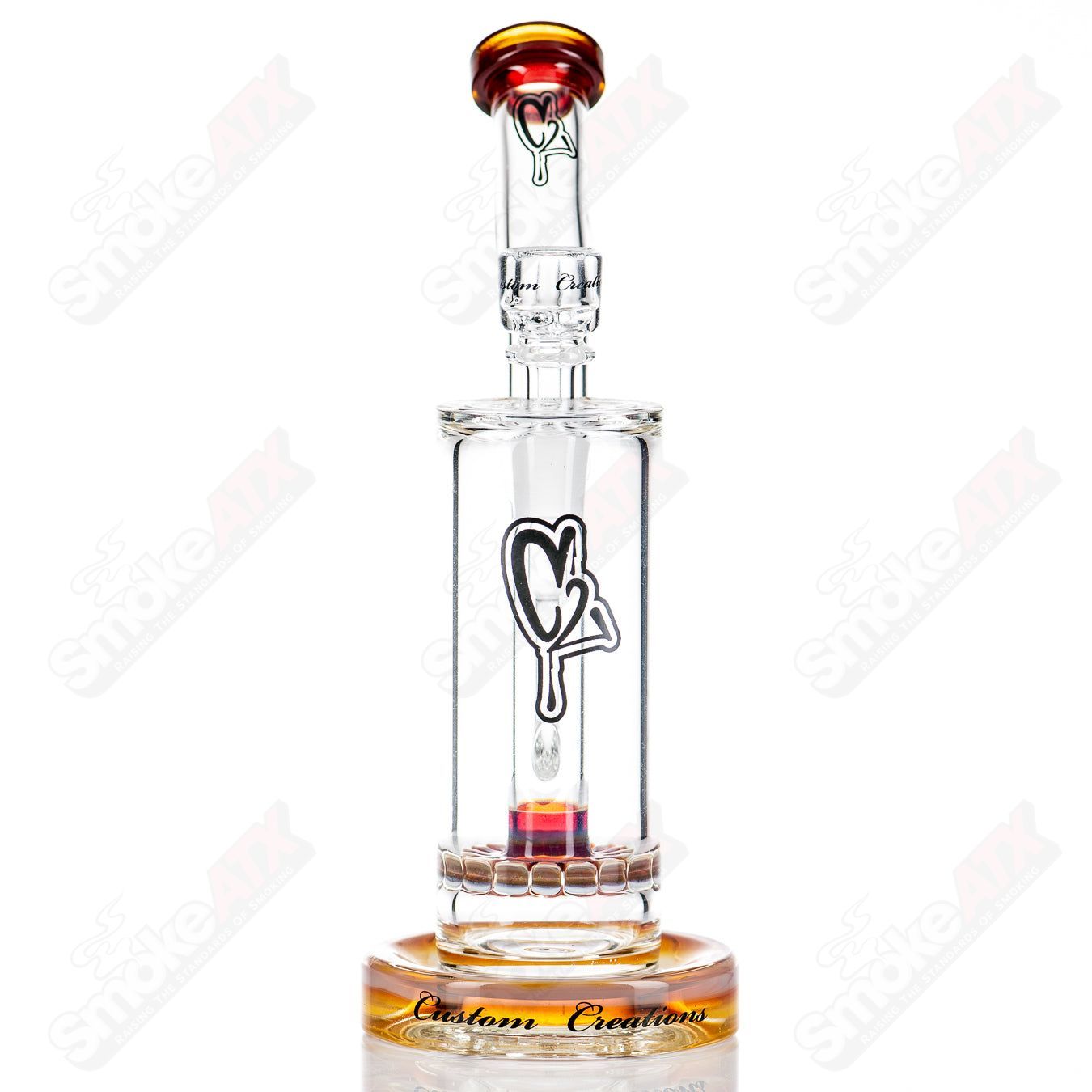 Colorful 50mm 14mm single ratchet waterpipe with bent neck by C2 Custom Creations, glass smoking pipe.