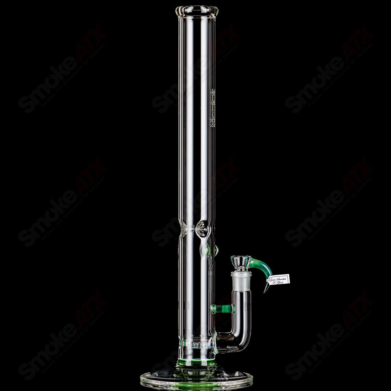 Clear glass straight tube with Downgrid Stemline and Millie Sovereignty accents, designed by Sovereignty Glass.