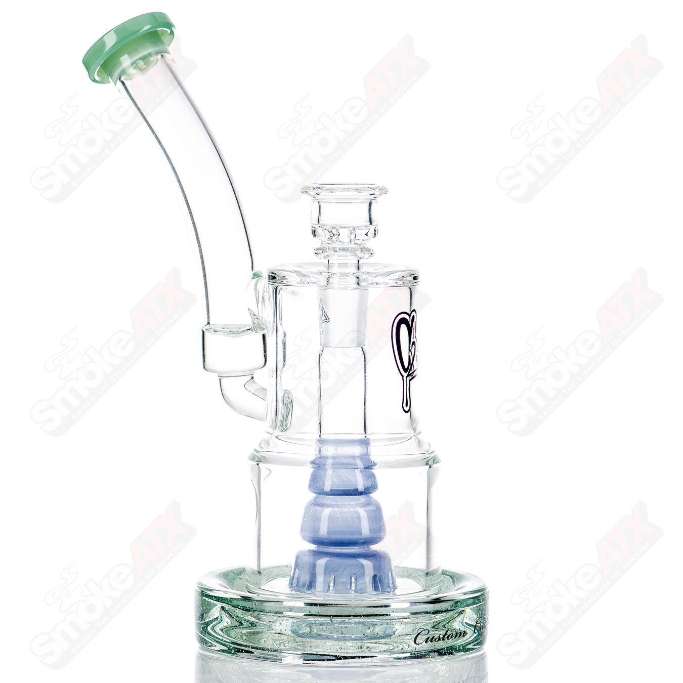 C2 Custom Creations glass waterpipe with 80mm two-color fixed sprocket perc bubble design for smooth smoking experience