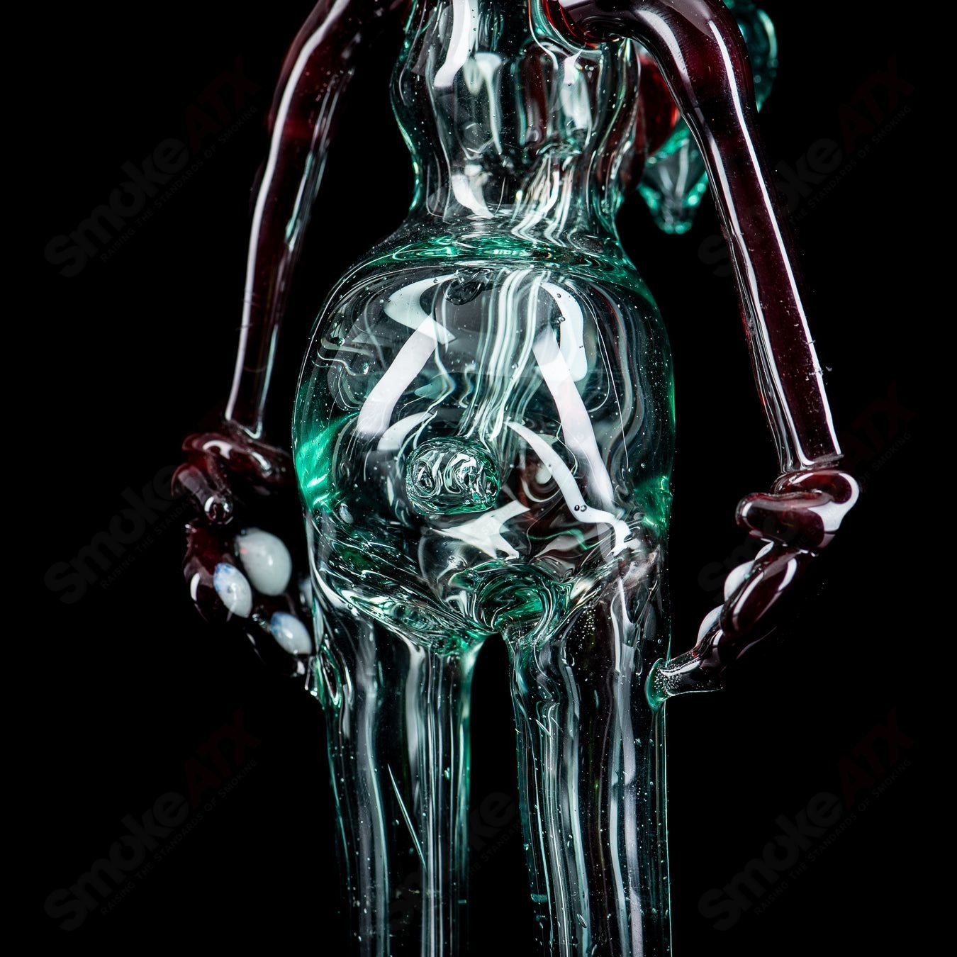 Full-size T-Tree 2-Dog Rig glass concentrate rig with standing T-Tree design, clear glass construction, and intricate details.