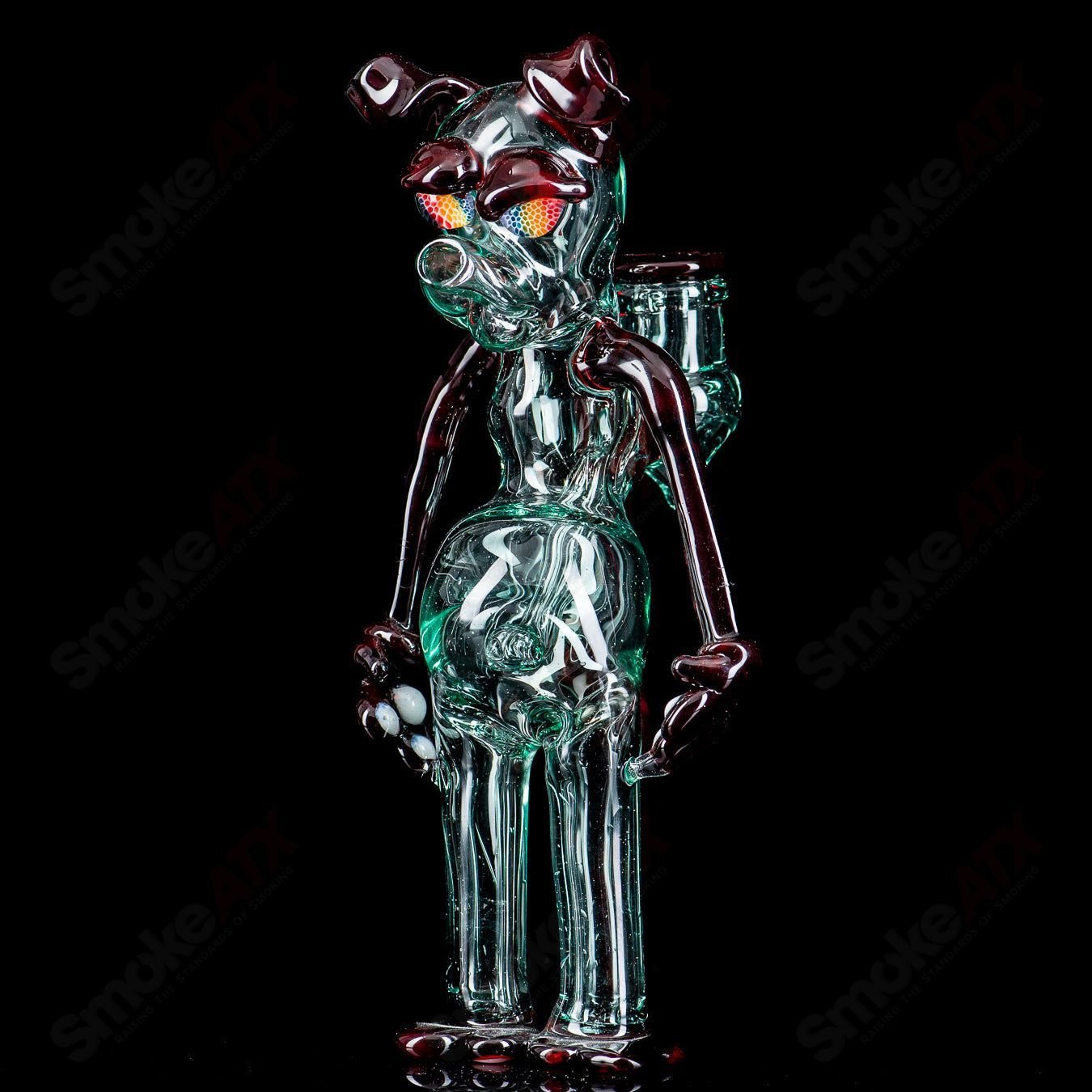 Full-size T-Tree Dog Rig made of glass, standing upright with a T-shaped design for concentrate use.
