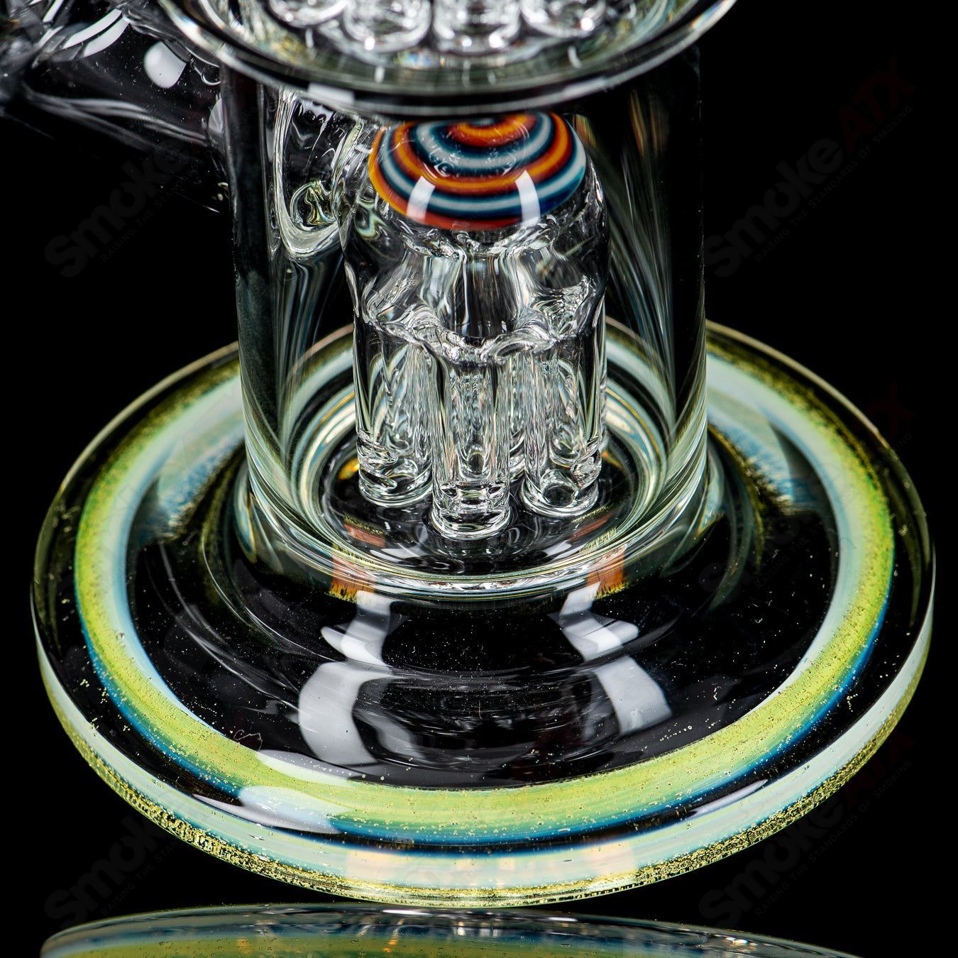 Toro Glass double micro 7/13 arm perc waterpipe with worked sections, showcasing intricate glasswork and multiple arm percolators.