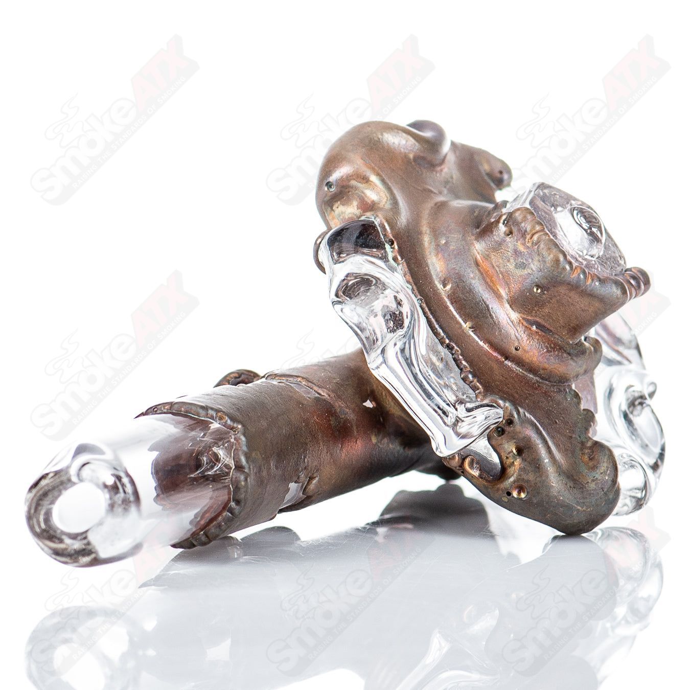 Electroformed Gear Chillum by Zack P x Snic, clear glass smoking pipe with detailed gear design, compact and stylish.