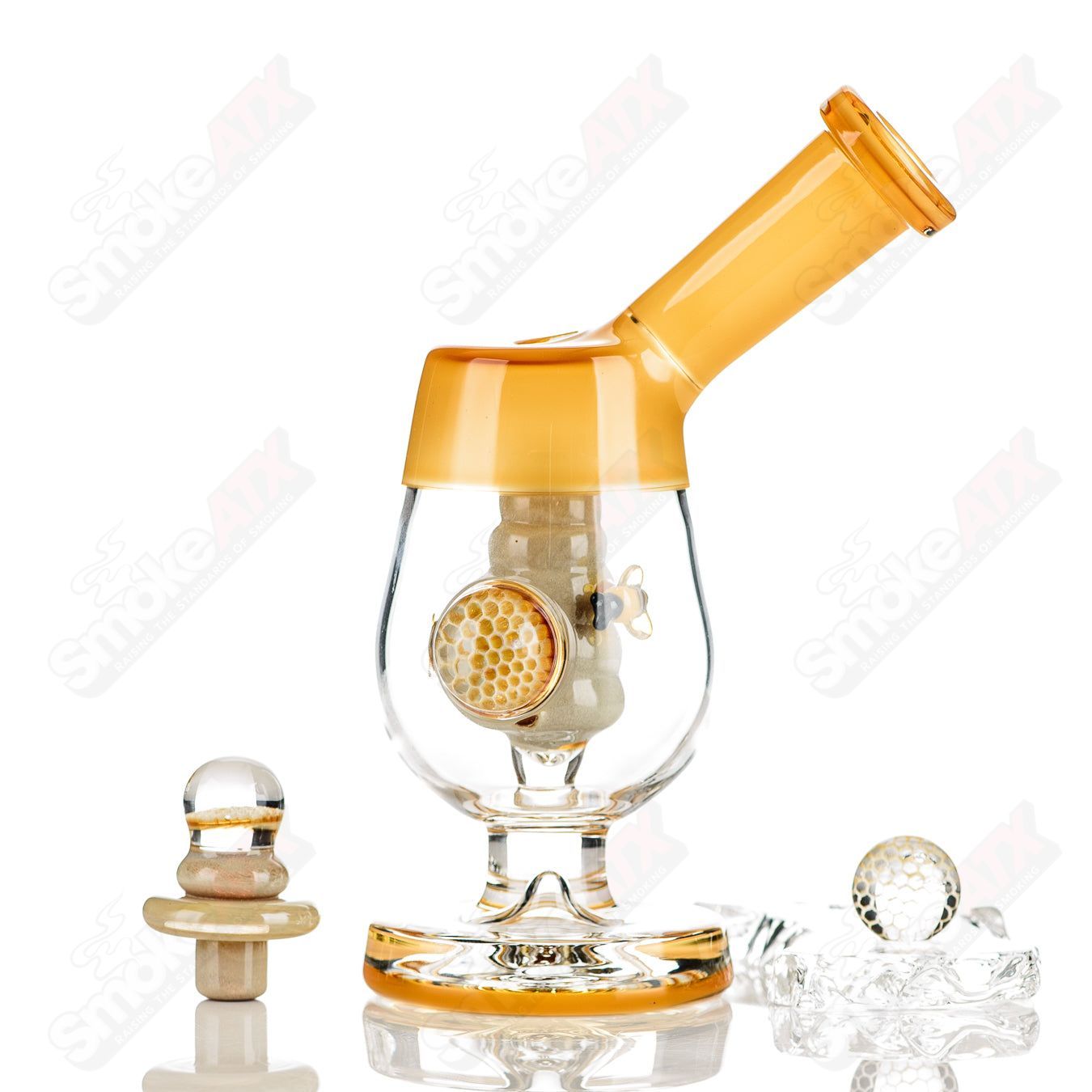 Joe P Glass Honeycomb Jammer heady glass bubbler with intricate honeycomb design and clear glass body.