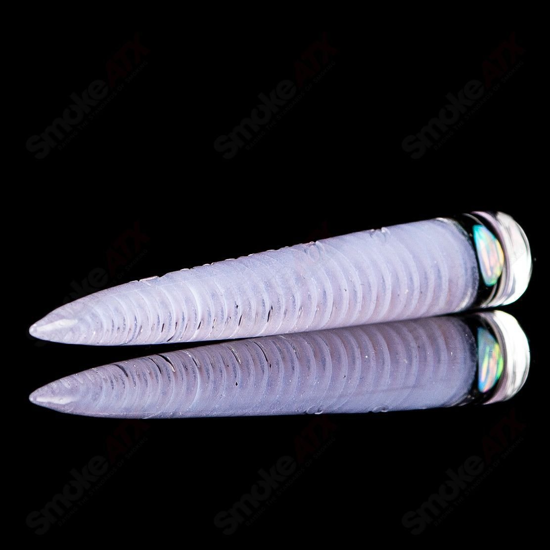 Sovereignty Glass Heady Glass spiral poker tool with blue opal accent, featuring intricate spiral design and clear glass construction.