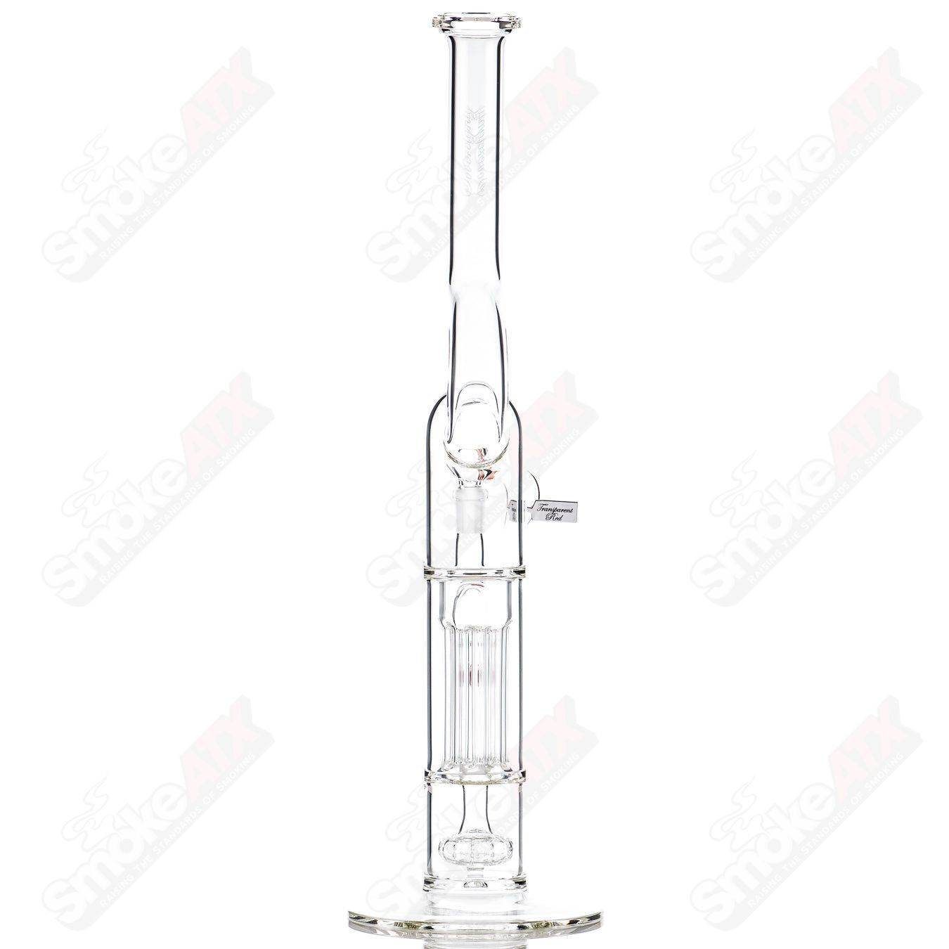Heady glass straight tube bong with two pillars, Natty neck, solid foot base, and partial accent details by Sovereignty Glass.
