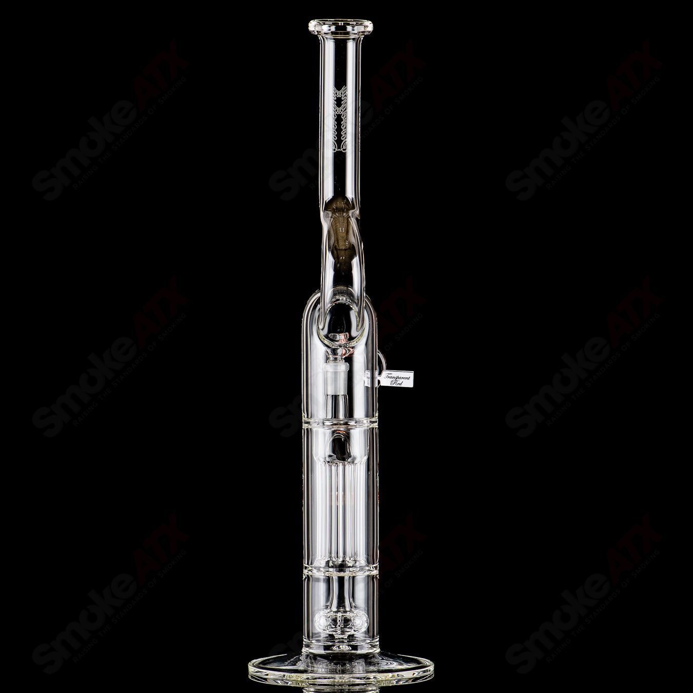 Sovereignty Glass Heady Glass straight tube with two pillars, natty neck, solid foot, and partial accent design.
