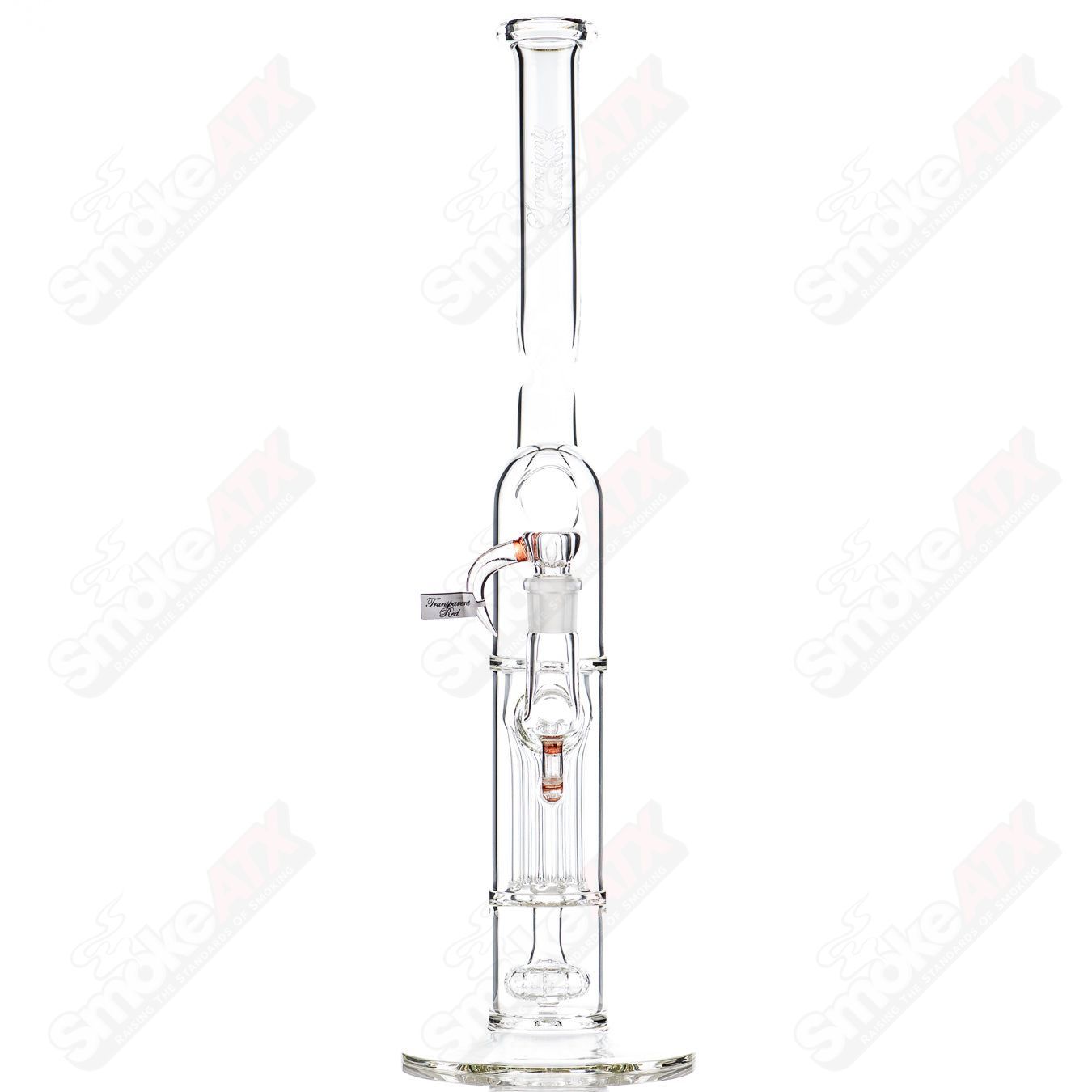 Sovereignty Glass Heady Glass straight tube with two pillars, natty neck, solid foot, and partial accent design.