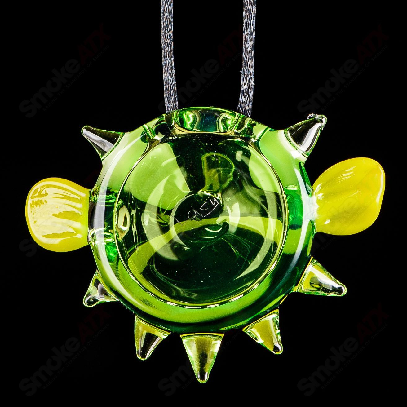 Chadd Lacy Glass Puffer Pendant in clear glass with intricate designs, showcasing craftsmanship in heady glass jewelry.
