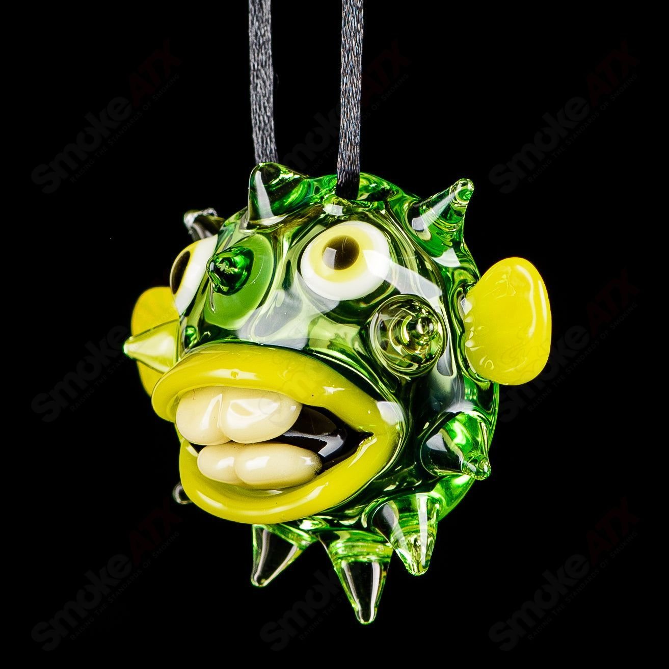 Chadd Lacy Glass Puffer Pendant in clear glass with multiple puffed sections, designed as a heady glass pendant jewelry piece.
