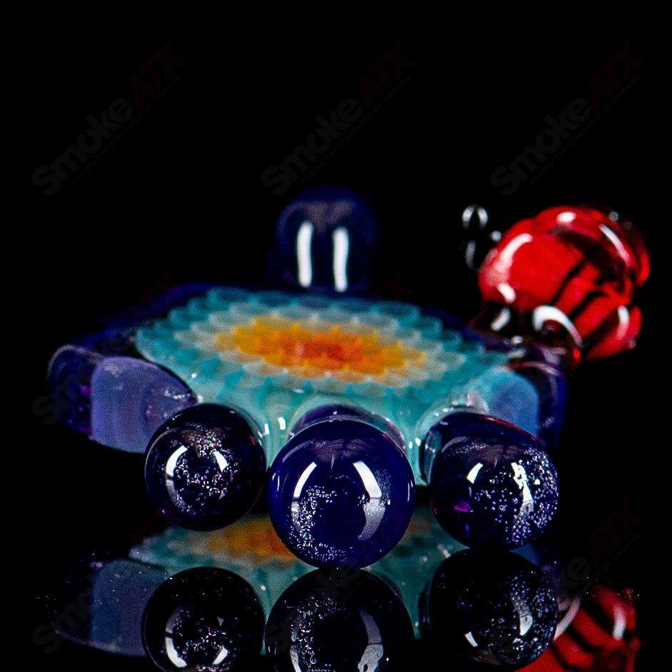 Small color honeycomb drip pendant by Joe P Glass, a vibrant heady glass pendant with a honeycomb pattern and colorful drip design.