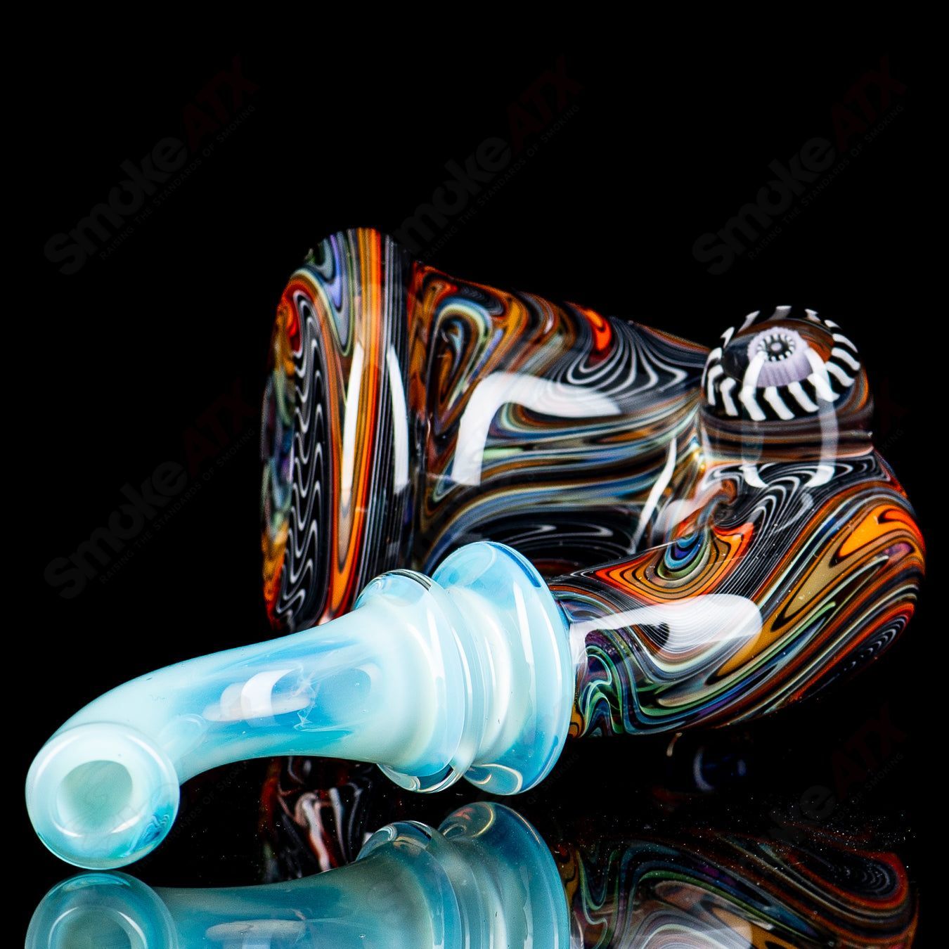 Small Wig Wag Sherlock heady glass pipe with Milli accent by JMass, featuring colorful glass details and intricate design.