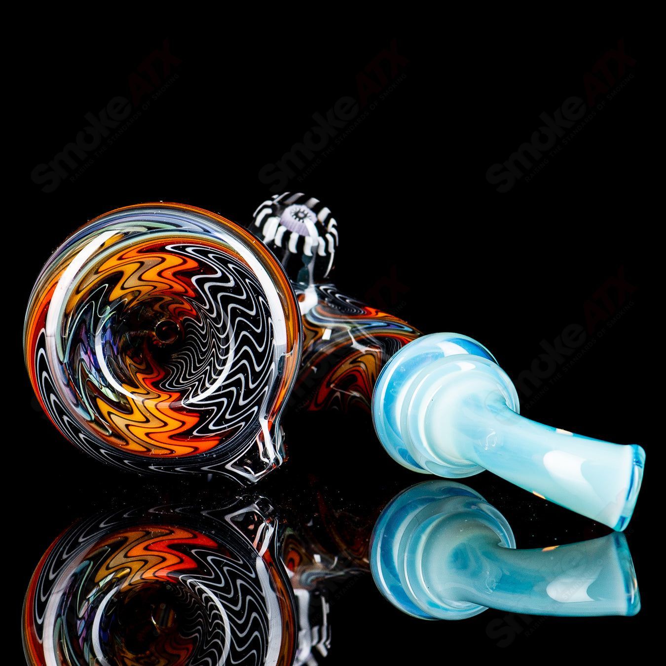 Small Wig Wag Sherlock heady glass pipe with Milli accent by JMass, featuring intricate glasswork and vibrant colors.