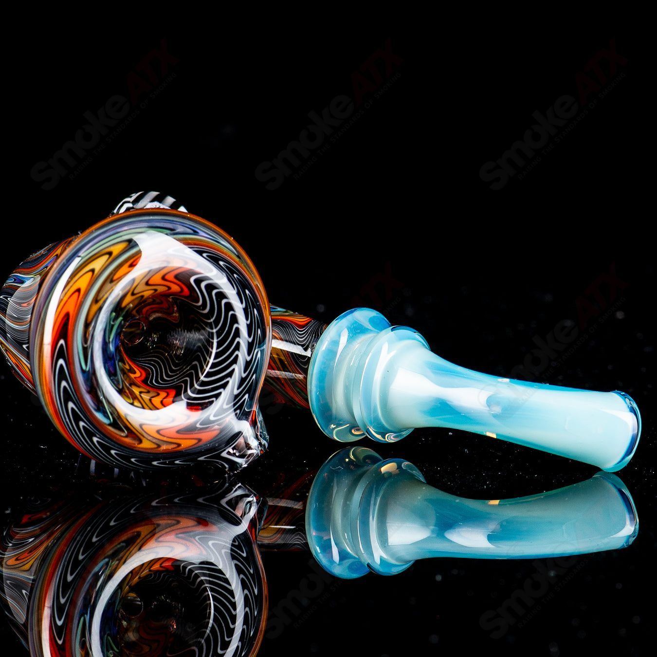 Small Wig Wag Sherlock heady glass piece with Milli accent by JMass, featuring intricate glasswork and vibrant colors.