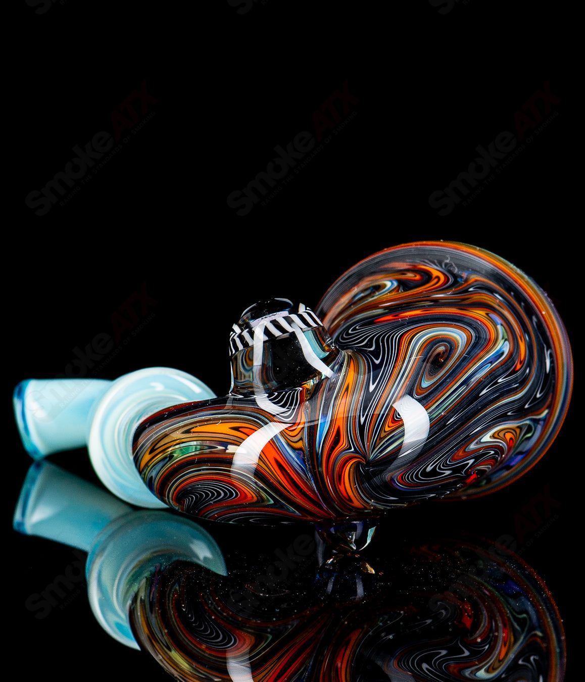 Small Wig Wag Sherlock heady glass pipe with Milli accent by JMass, featuring colorful glass patterns and intricate design details.