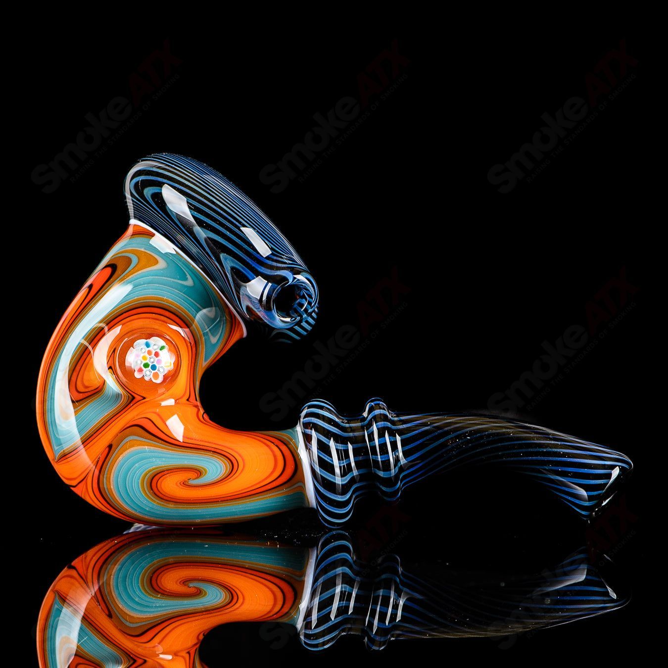 Small Wig Wag Sherlock heady glass pipe with Milli accent, crafted by JMass, featuring vibrant colors and intricate glass details.